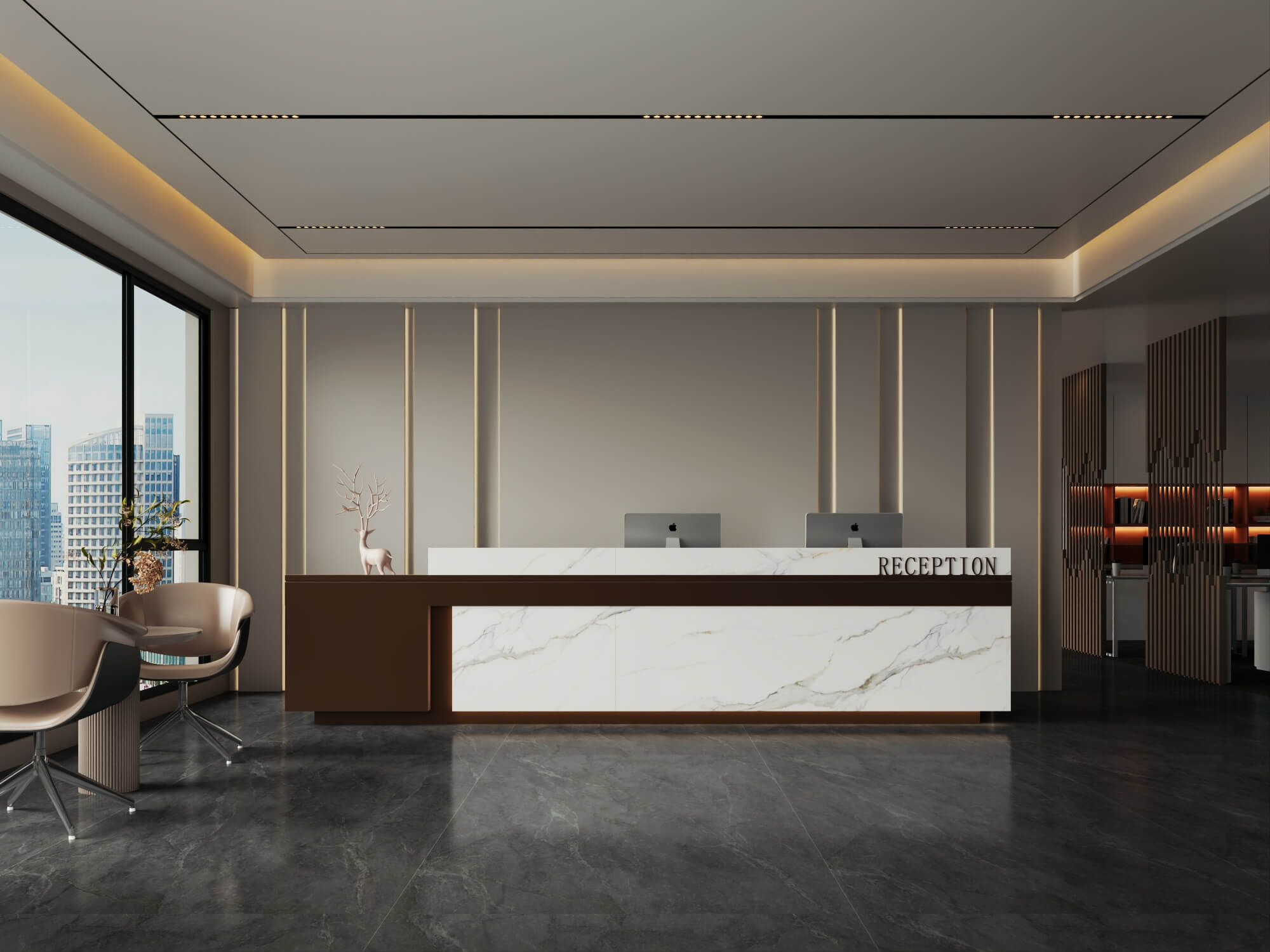 Modern Office Reception Interior Scene 3D Model