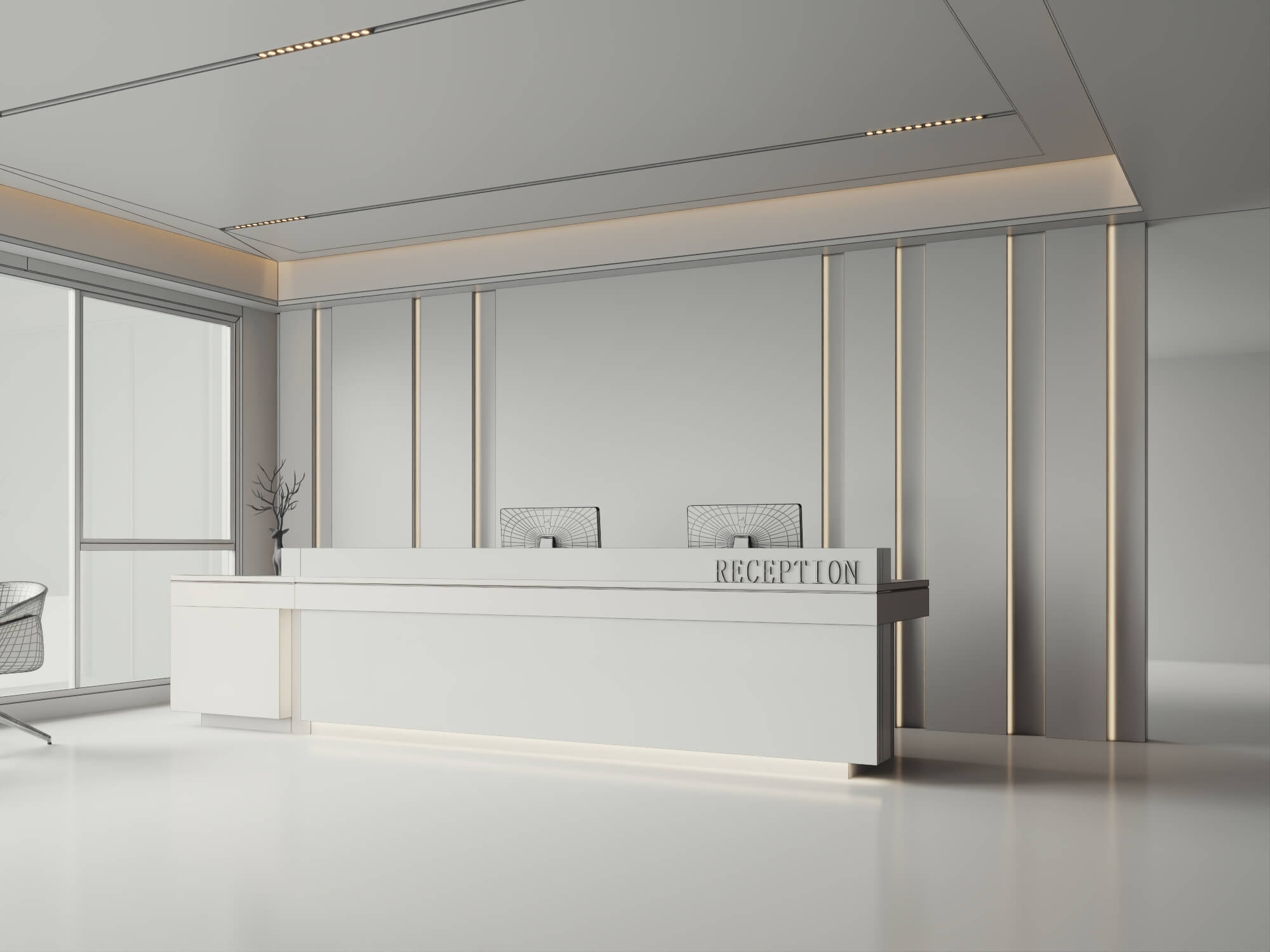 Modern Office Reception Interior Scene 3D Model