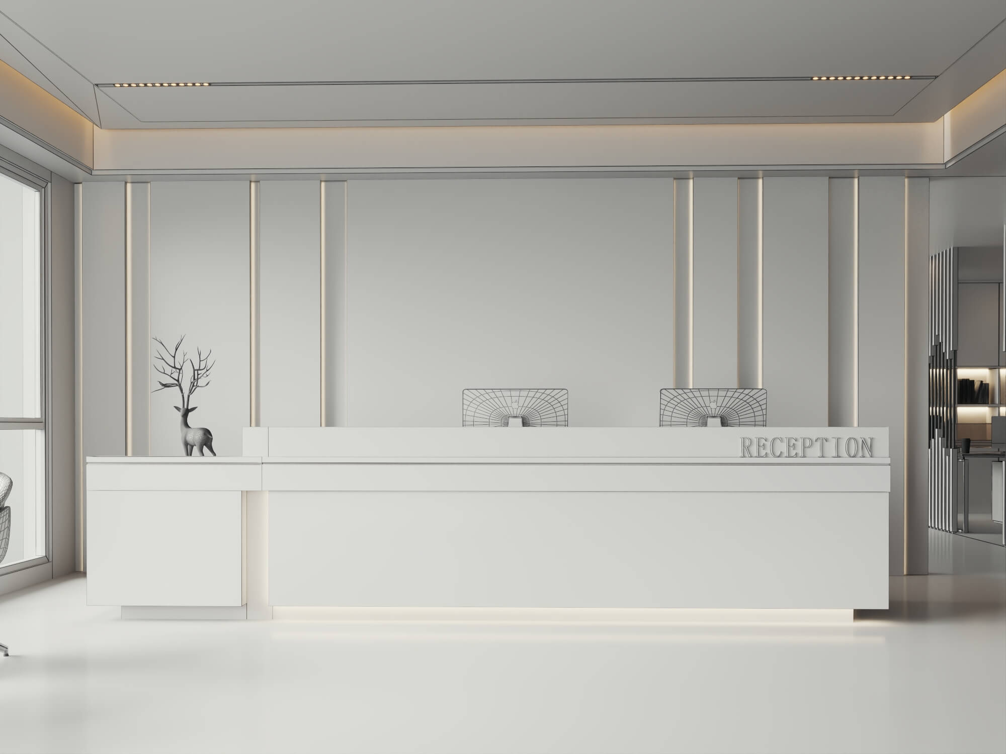 Modern Office Reception Interior Scene 3D Model