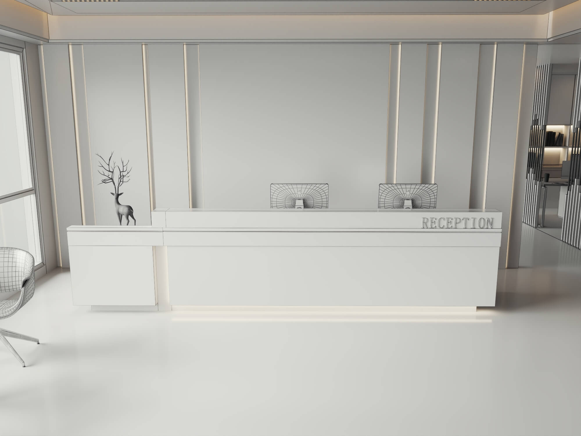 Modern Office Reception Interior Scene 3D Model