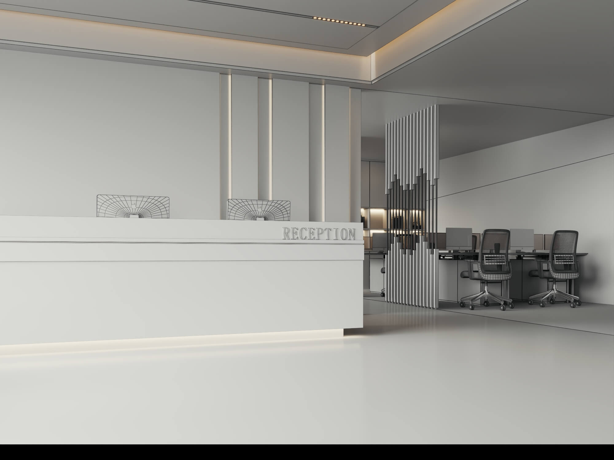 Modern Office Reception Interior Scene 3D Model