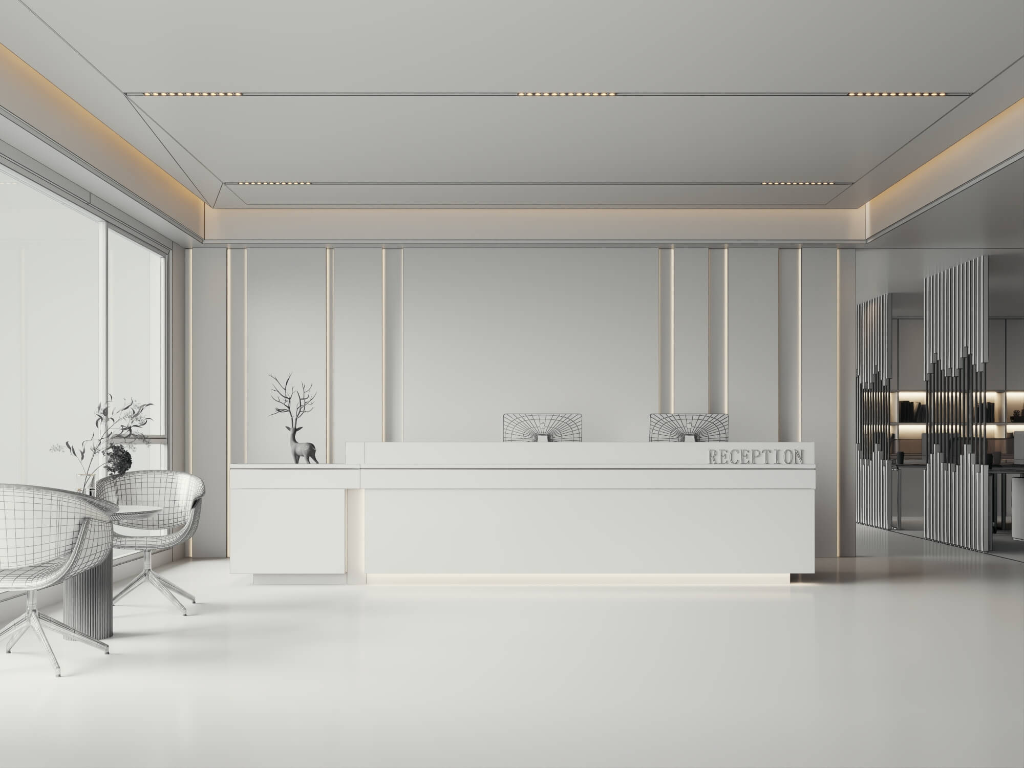 Modern Office Reception Interior Scene 3D Model