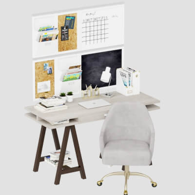 Modern Study Desk with Wall Organizer and Office Chair