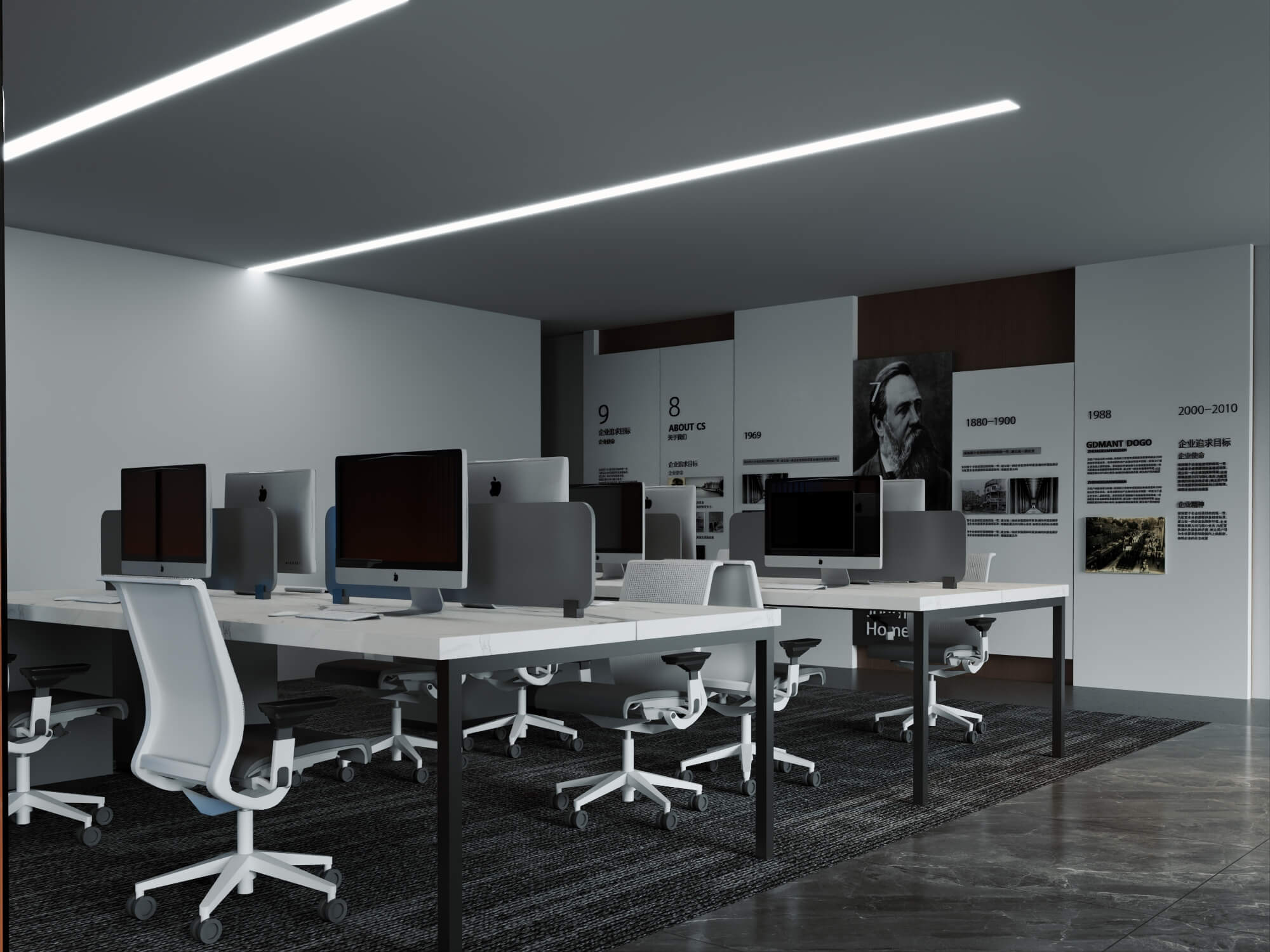 Modern Wood Office Reception Interior Scene 3D Model