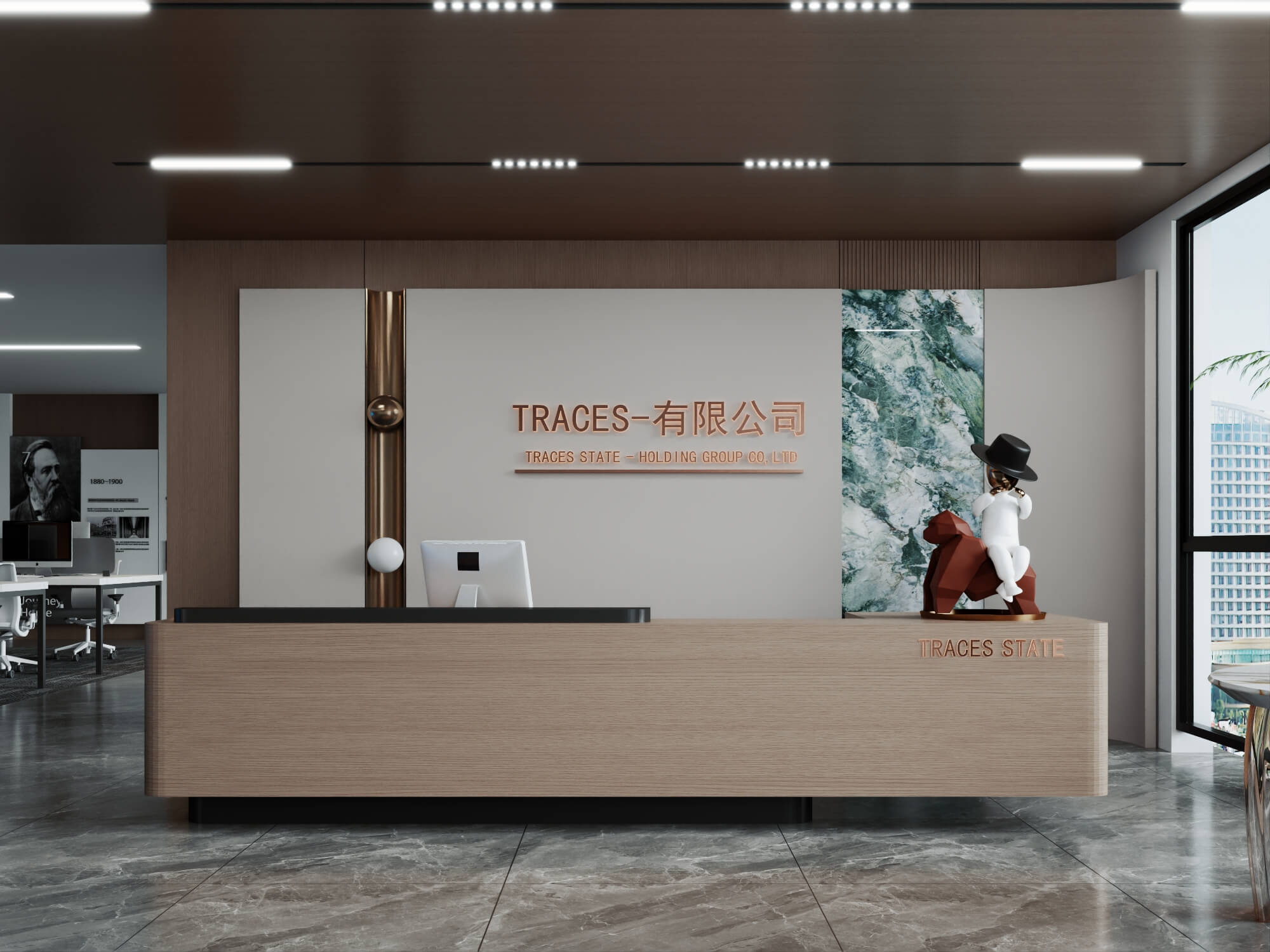 Modern Wood Office Reception Interior Scene 3D Model