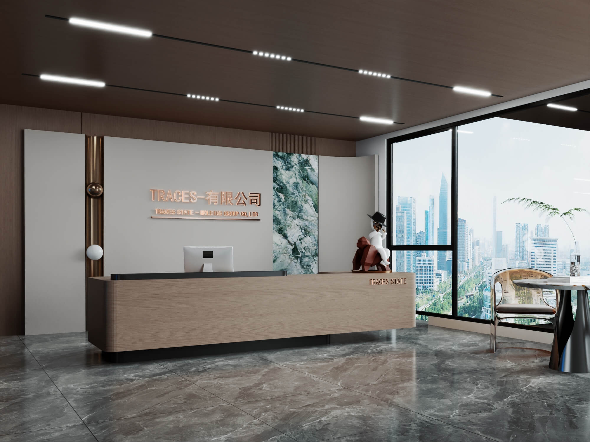 Modern Wood Office Reception Interior Scene 3D Model