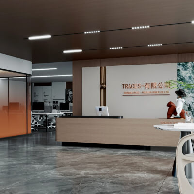 Modern Wood Office Reception Interior Scene