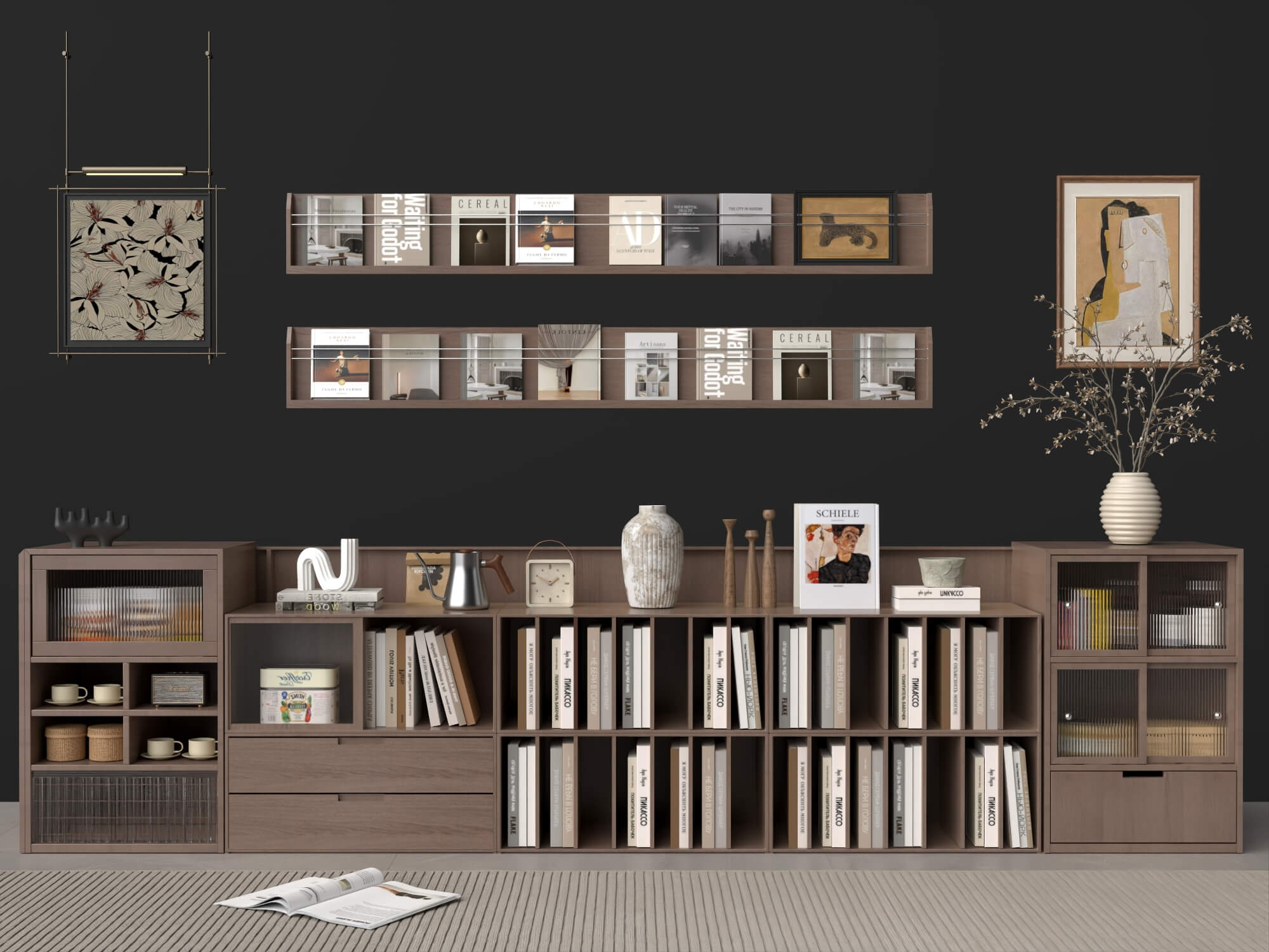 Modern Wooden Sideboard and Decor Set Lowpoly 3D Model 3D Model