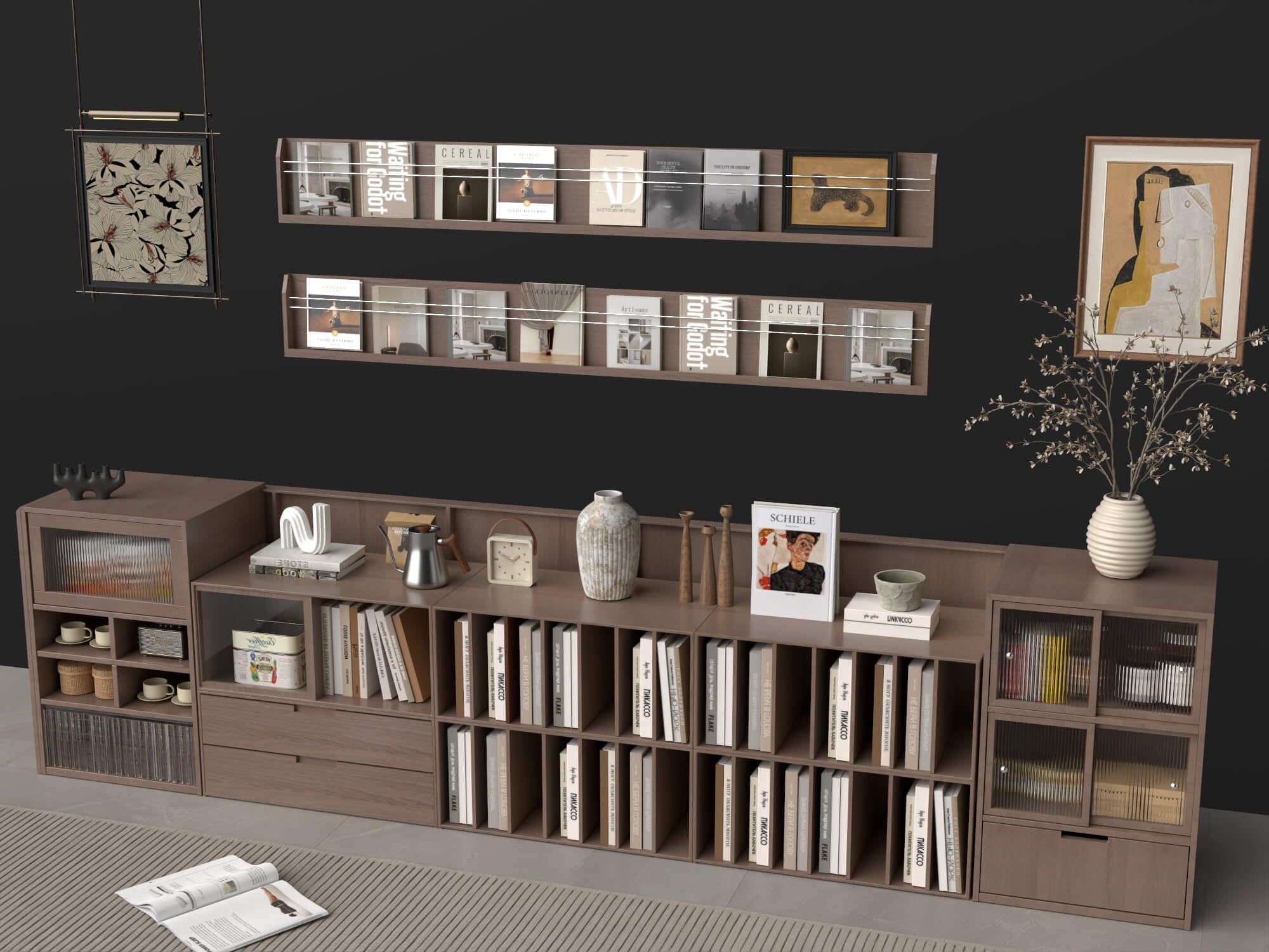 Modern Wooden Sideboard and Decor Set Lowpoly 3D Model 3D Model