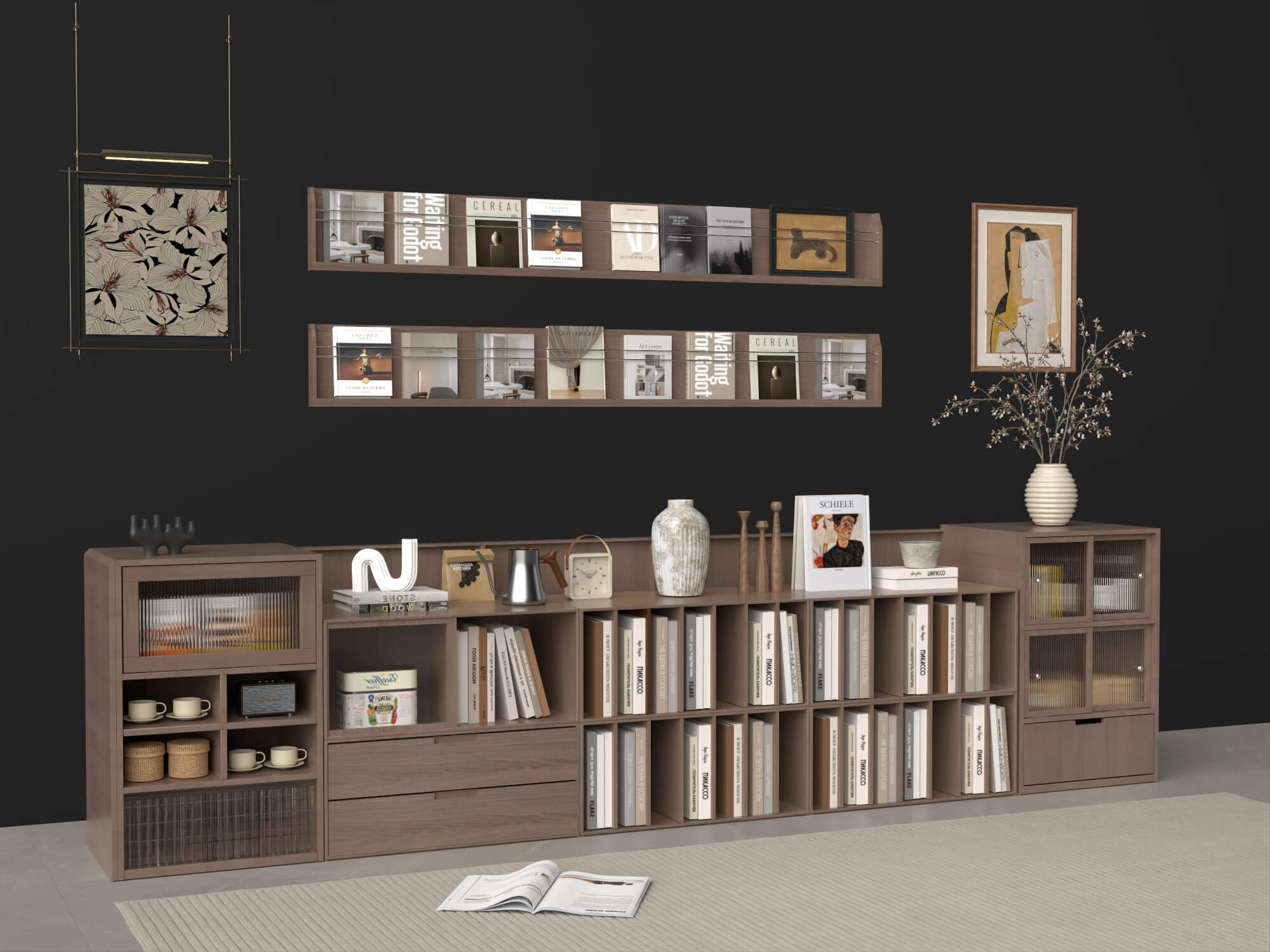Modern Wooden Sideboard and Decor Set Lowpoly 3D Model 3D Model