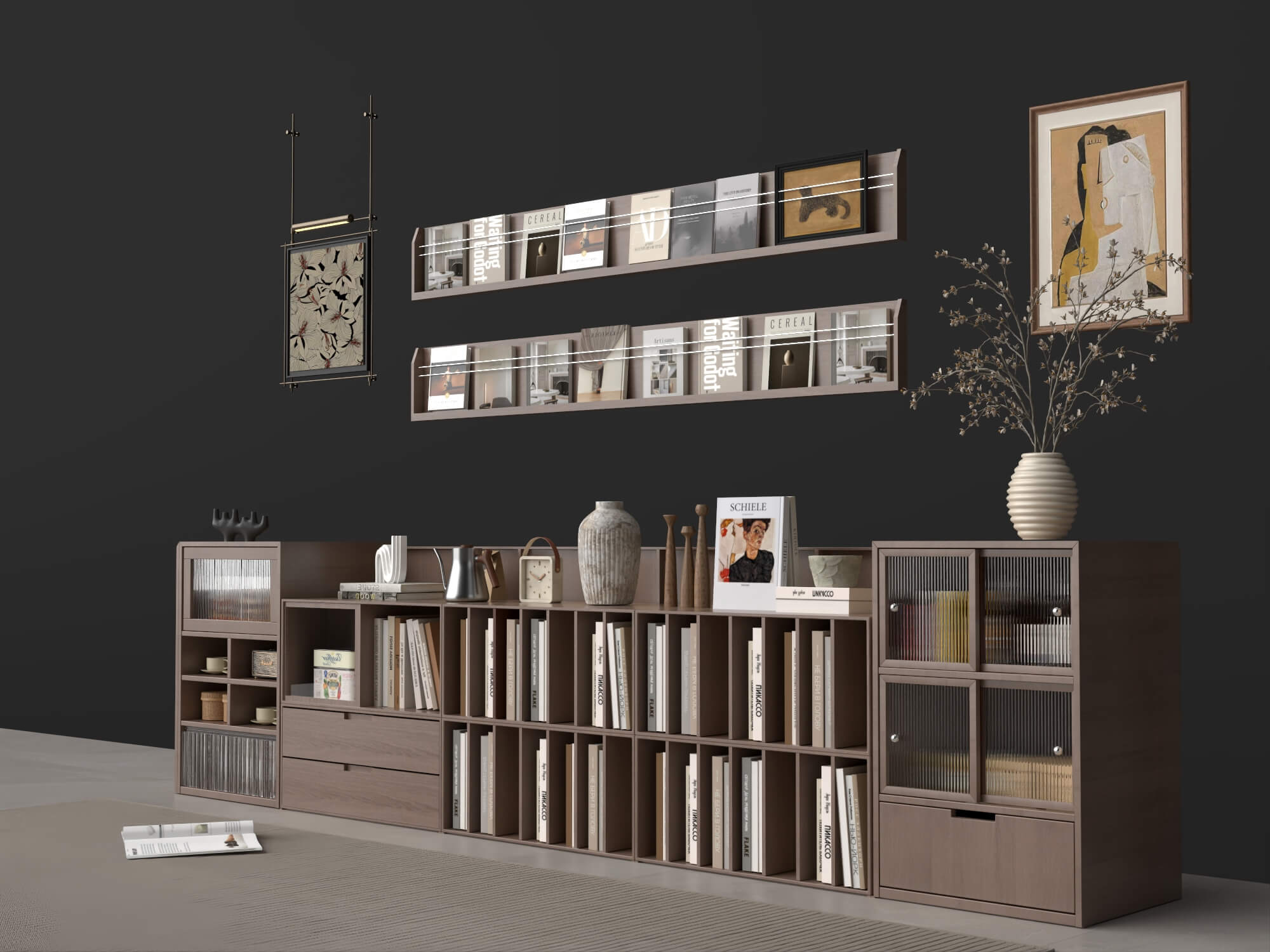 Modern Wooden Sideboard and Decor Set Lowpoly 3D Model 3D Model