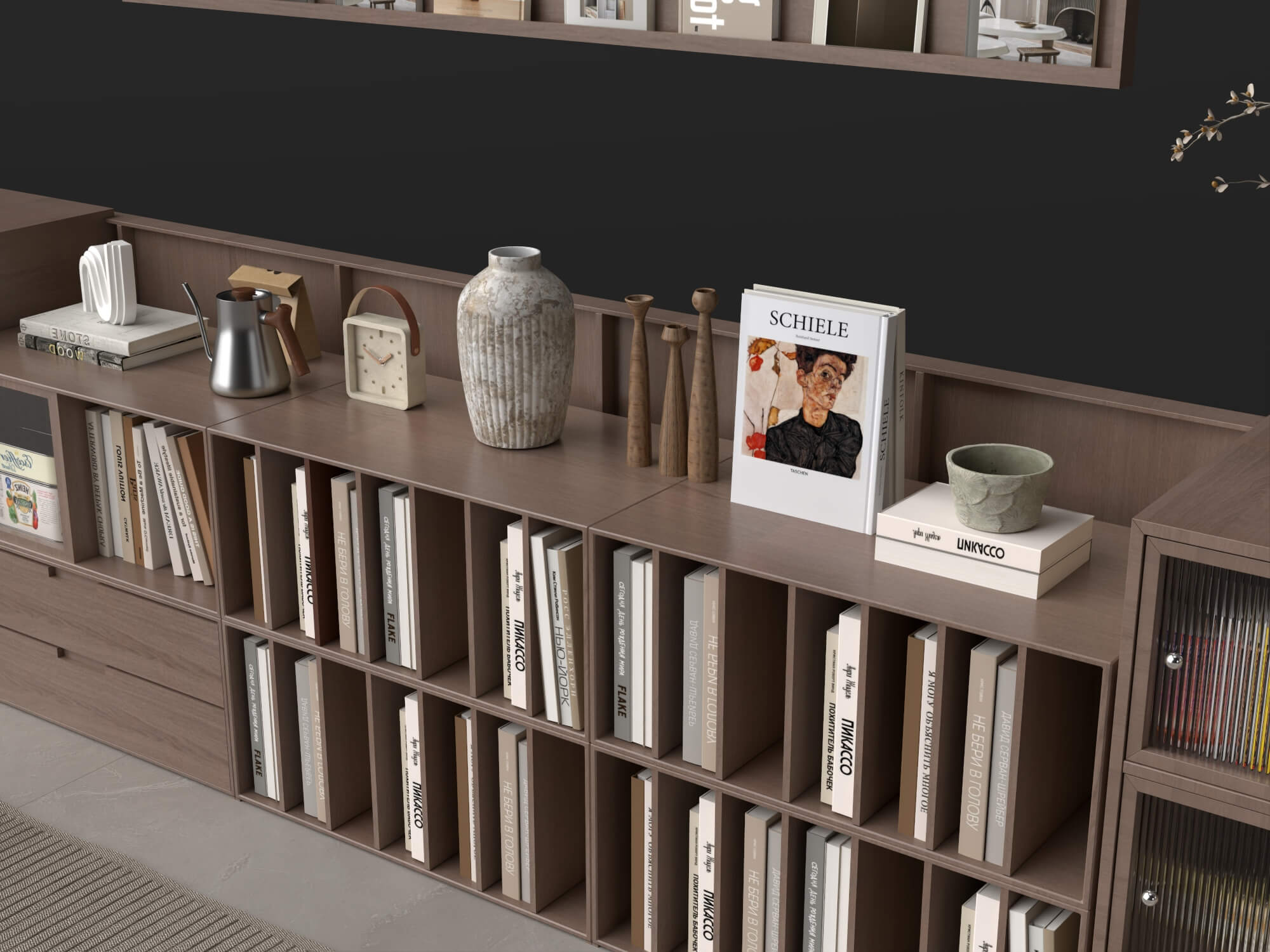 Modern Wooden Sideboard and Decor Set Lowpoly 3D Model 3D Model