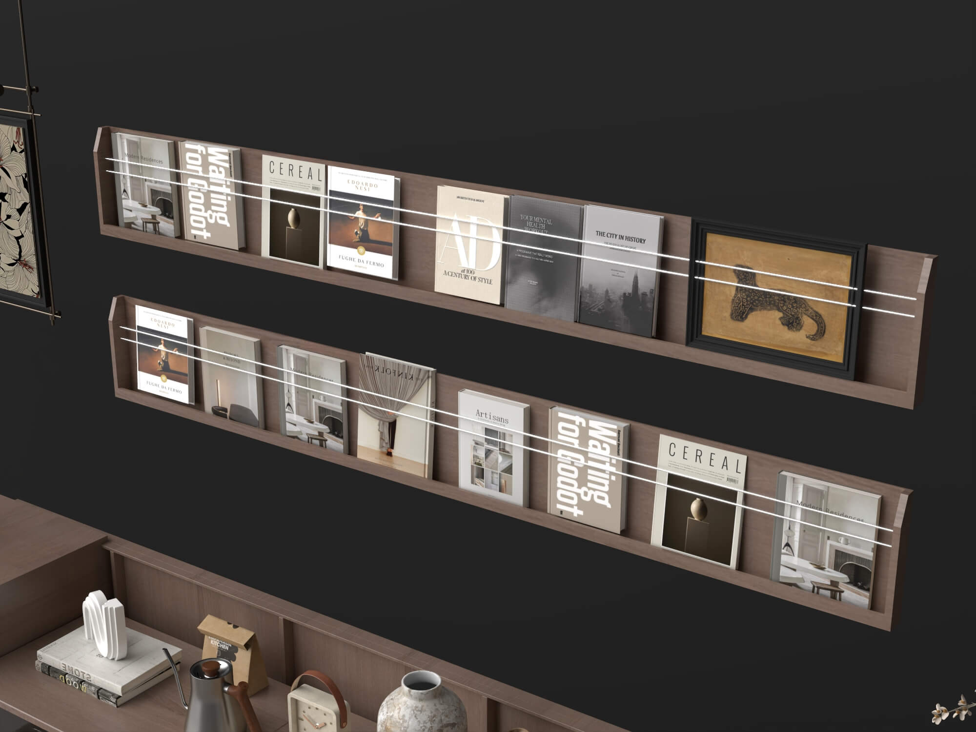 Modern Wooden Sideboard and Decor Set Lowpoly 3D Model 3D Model