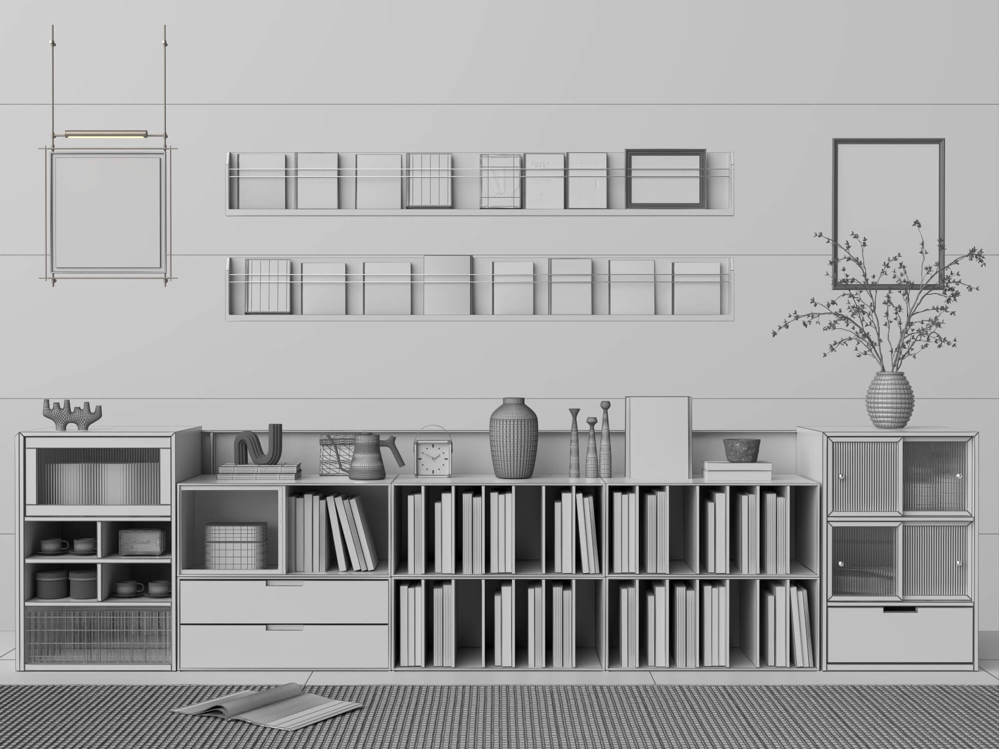 Modern Wooden Sideboard and Decor Set Lowpoly 3D Model 3D Model
