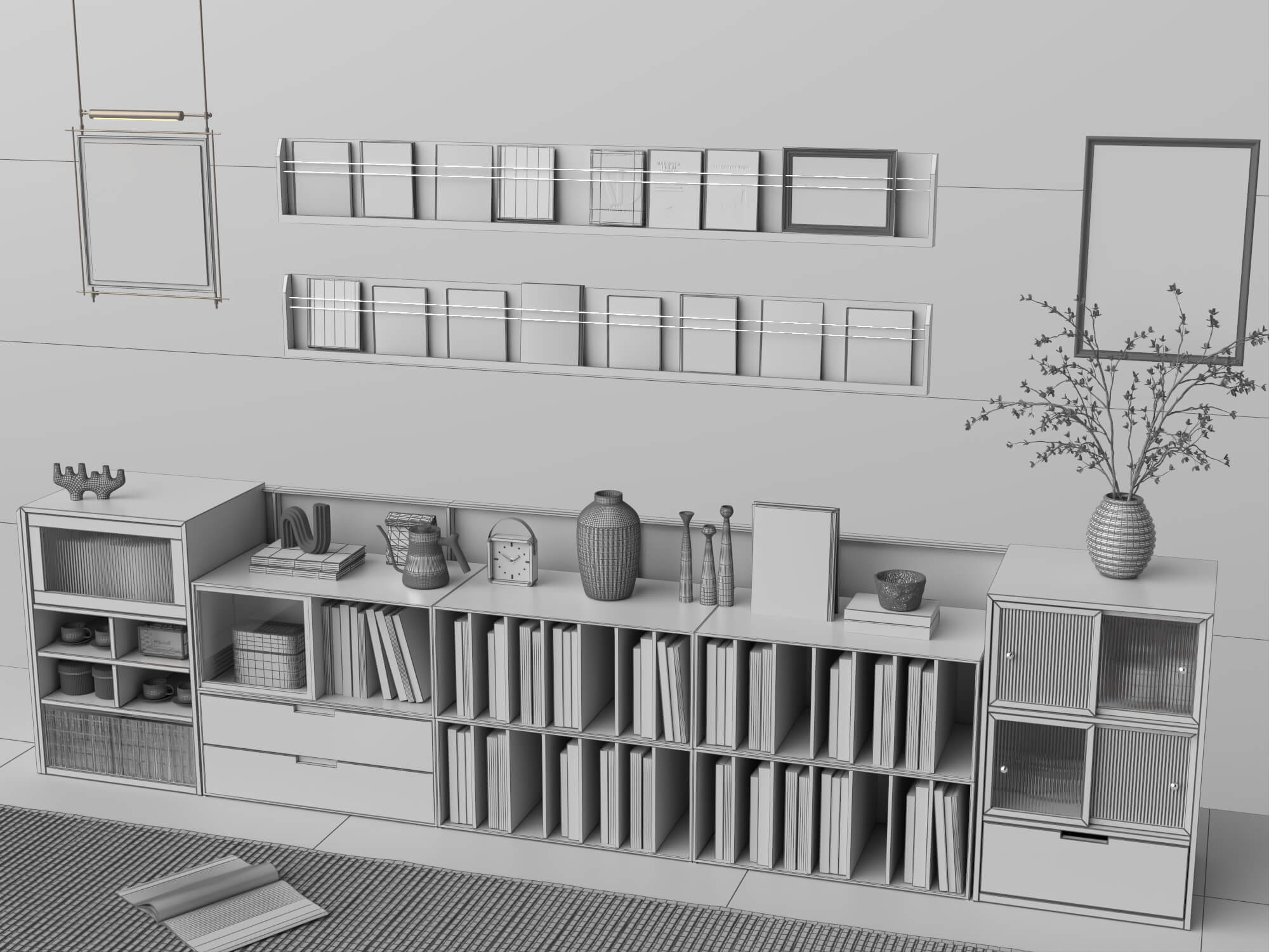 Modern Wooden Sideboard and Decor Set Lowpoly 3D Model 3D Model