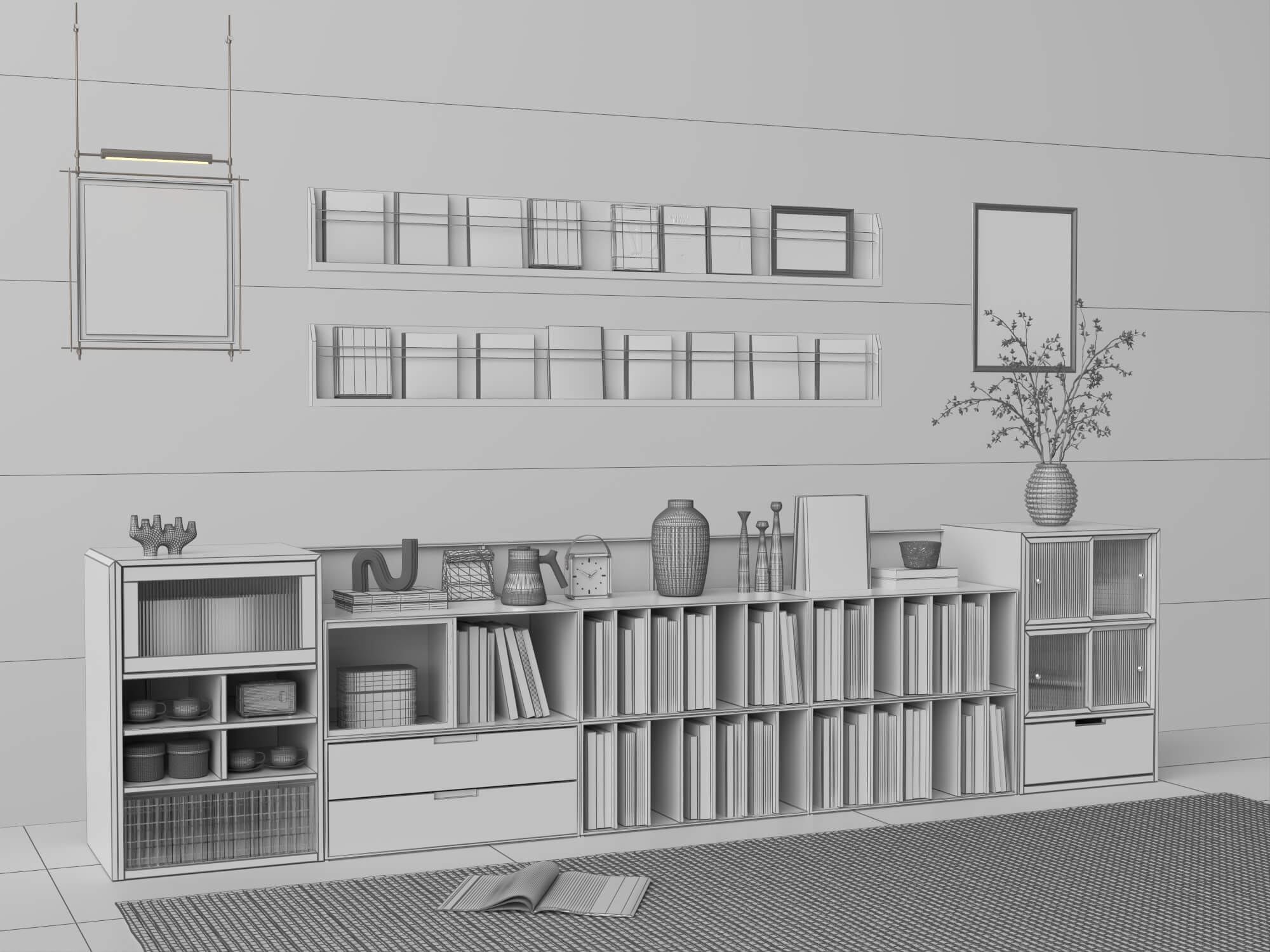 Modern Wooden Sideboard and Decor Set Lowpoly 3D Model 3D Model