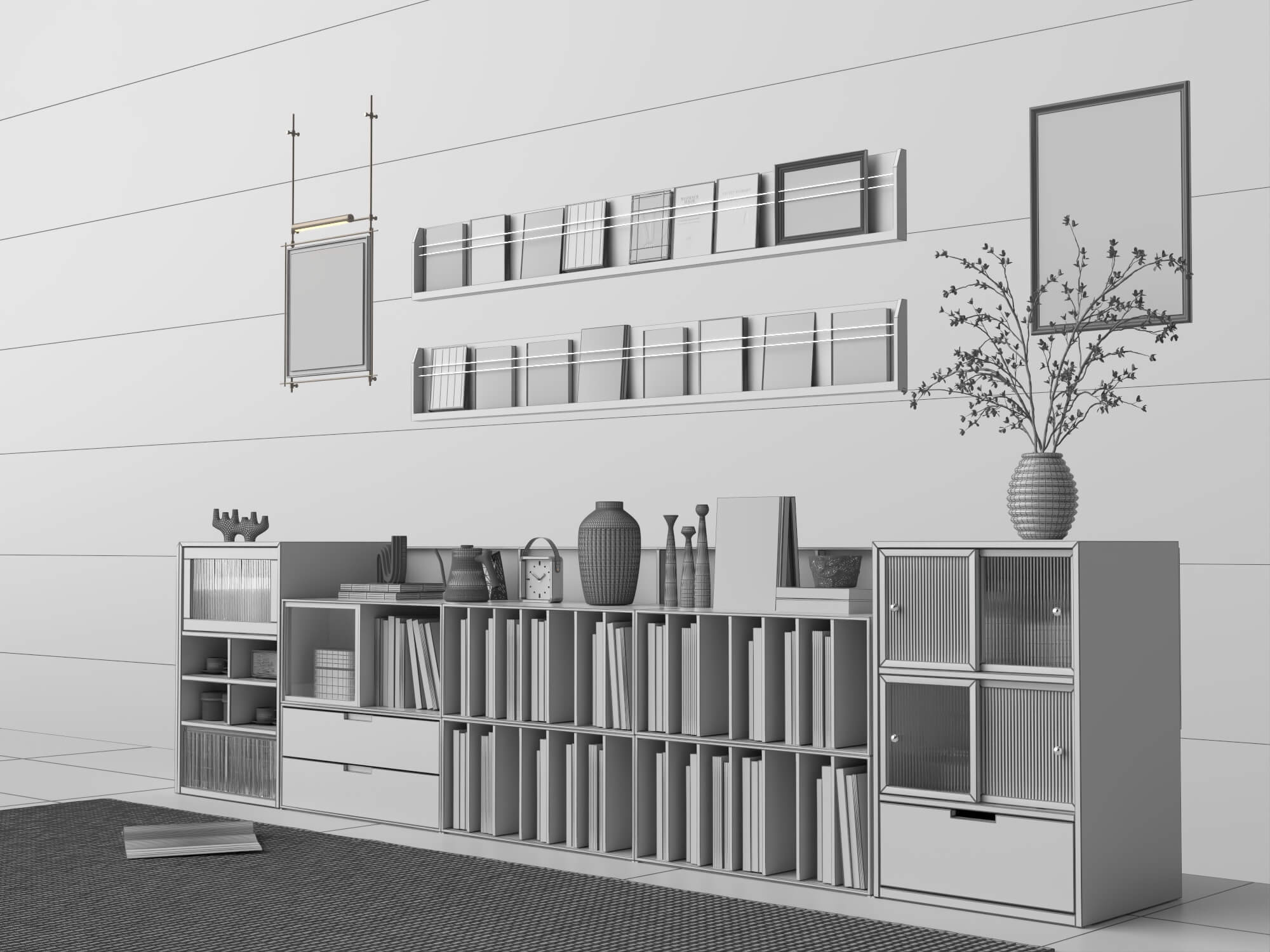Modern Wooden Sideboard and Decor Set Lowpoly 3D Model 3D Model