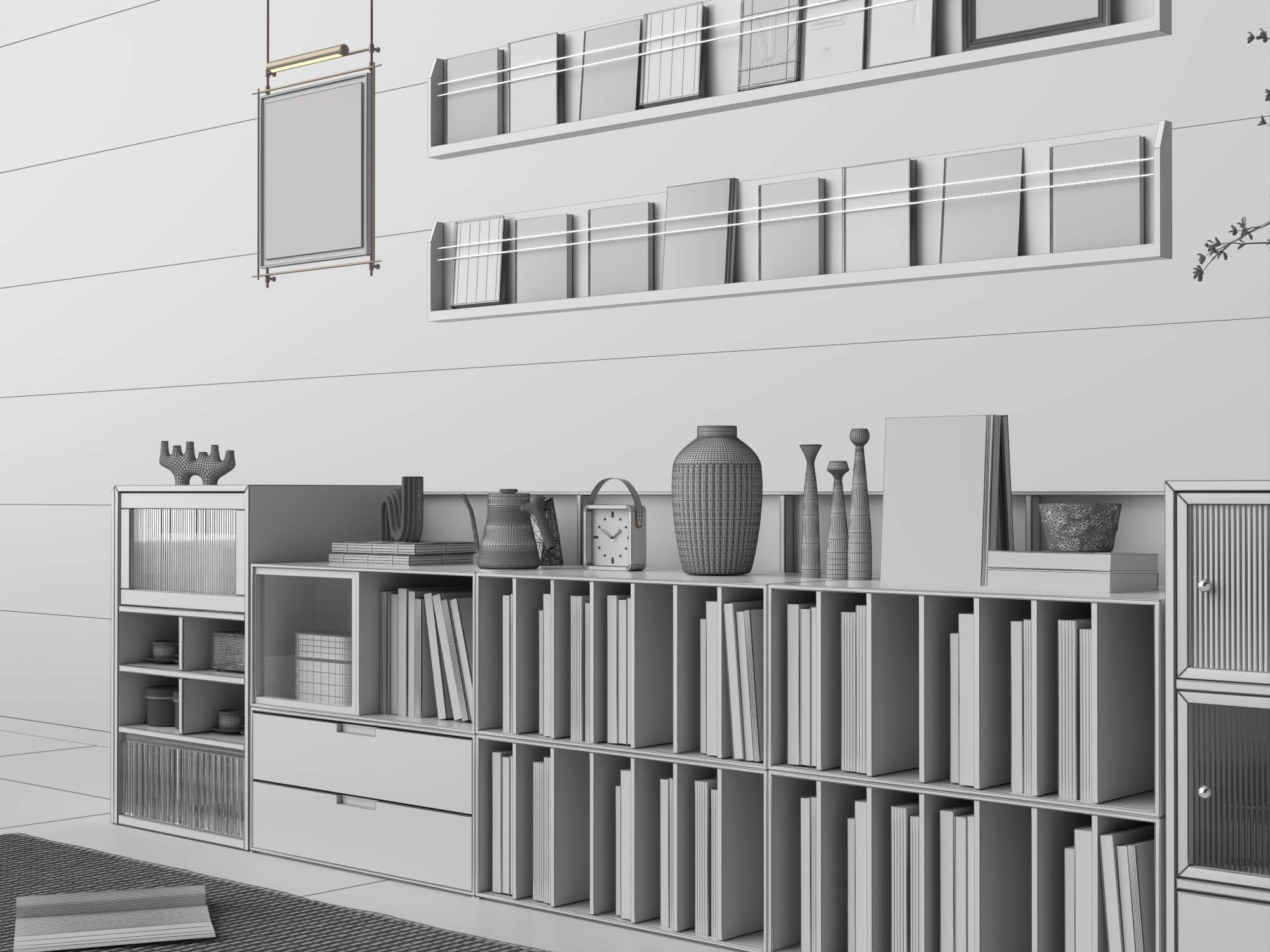 Modern Wooden Sideboard and Decor Set Lowpoly 3D Model 3D Model