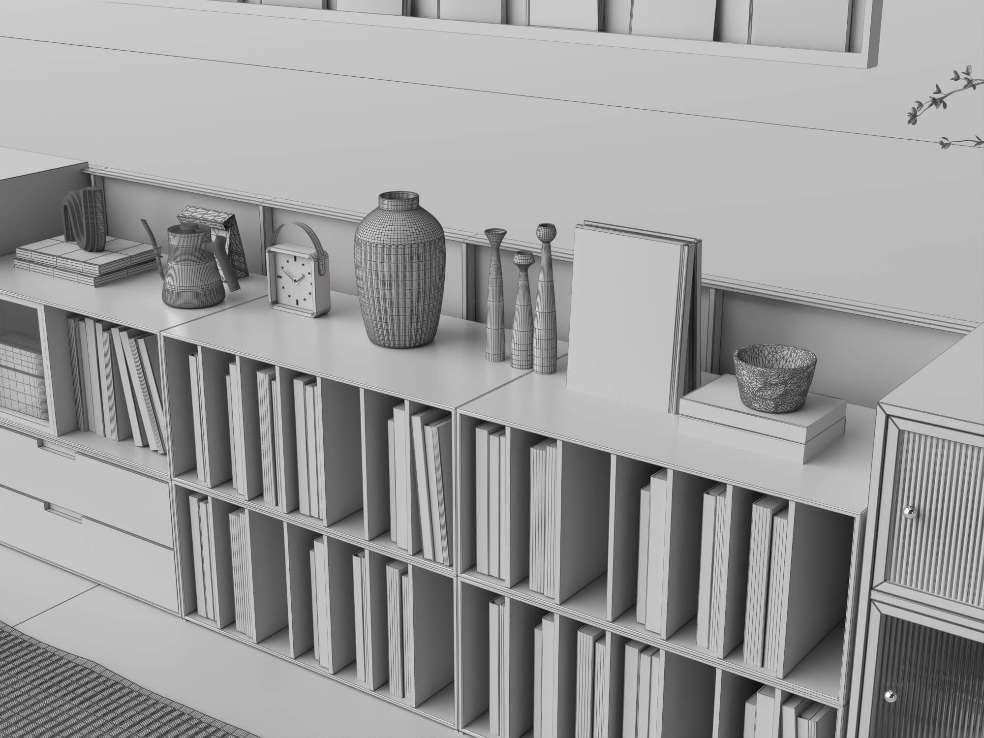 Modern Wooden Sideboard and Decor Set Lowpoly 3D Model 3D Model