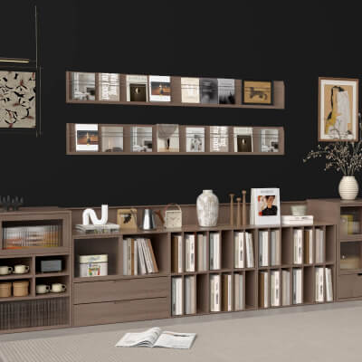 Modern Wooden Sideboard and Decor Set Lowpoly 3D Model