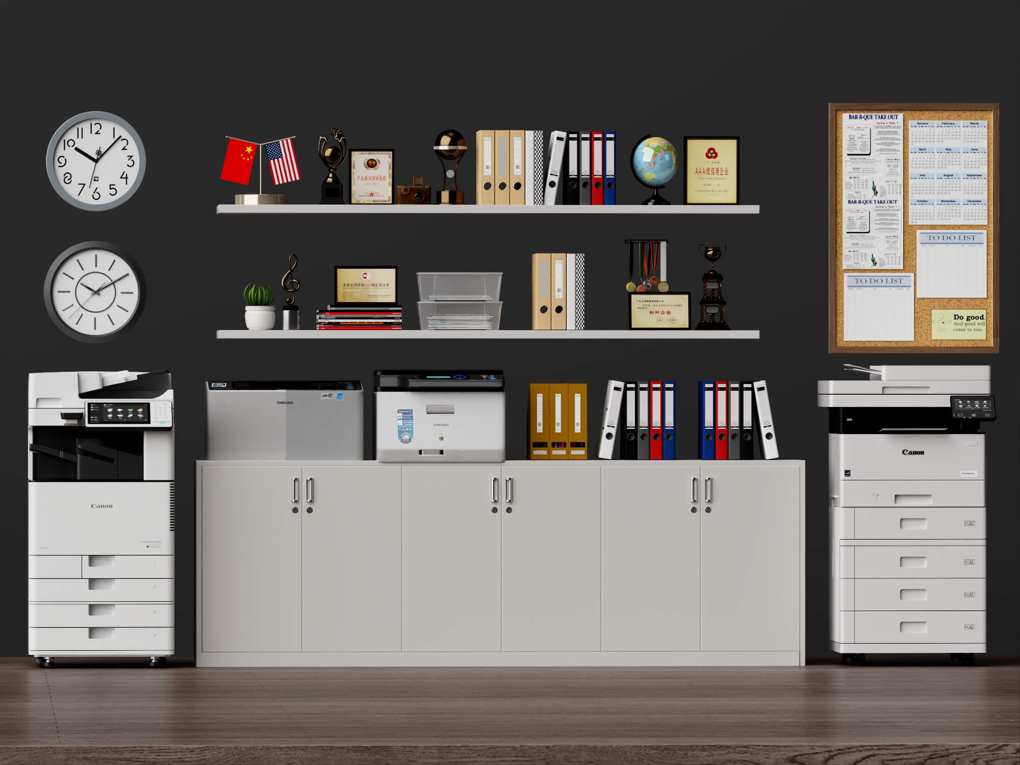 Office Cabinet And Trophy Decor Set Lowpoly 3D Model 3D Model