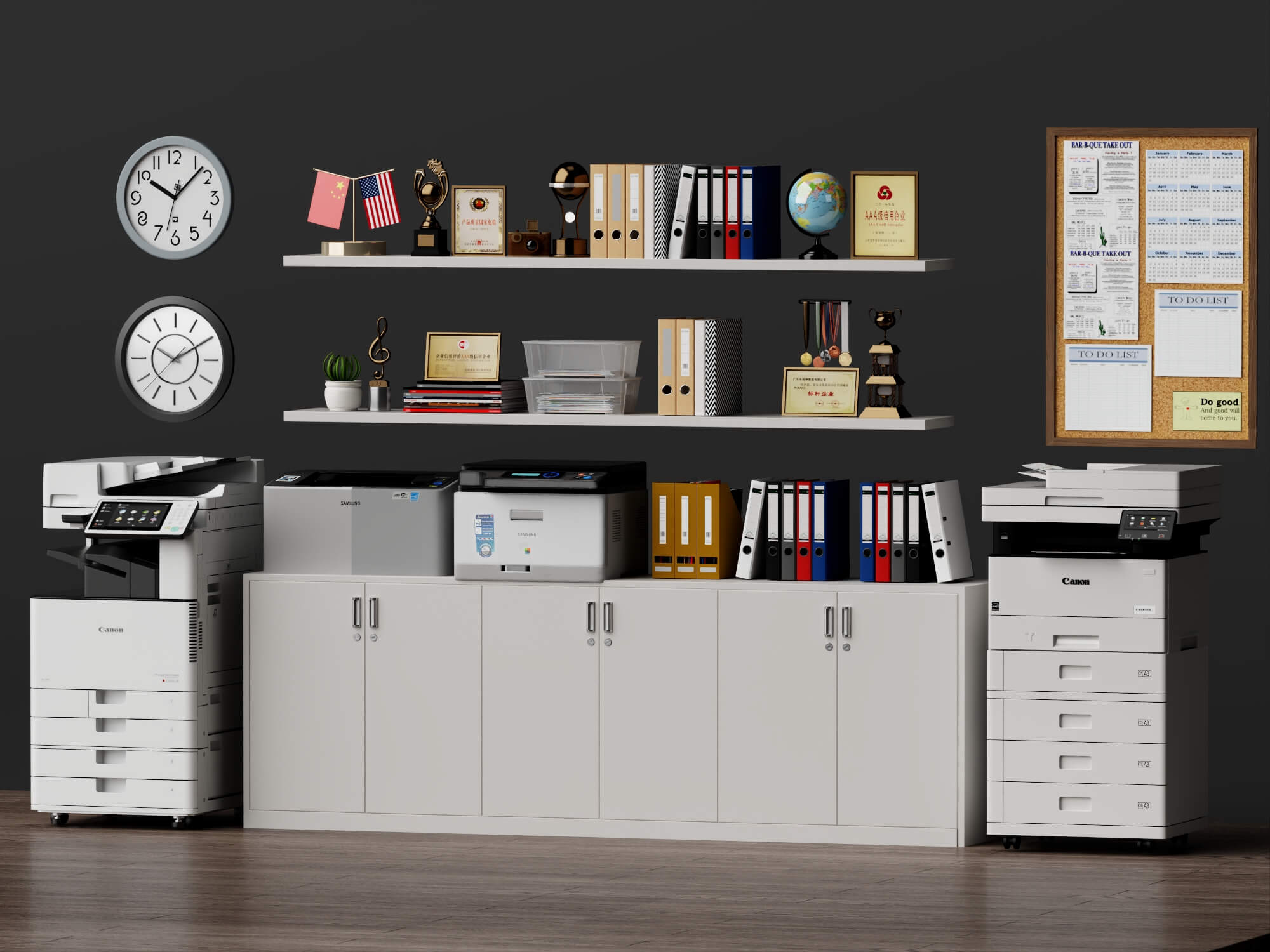 Office Cabinet And Trophy Decor Set Lowpoly 3D Model 3D Model