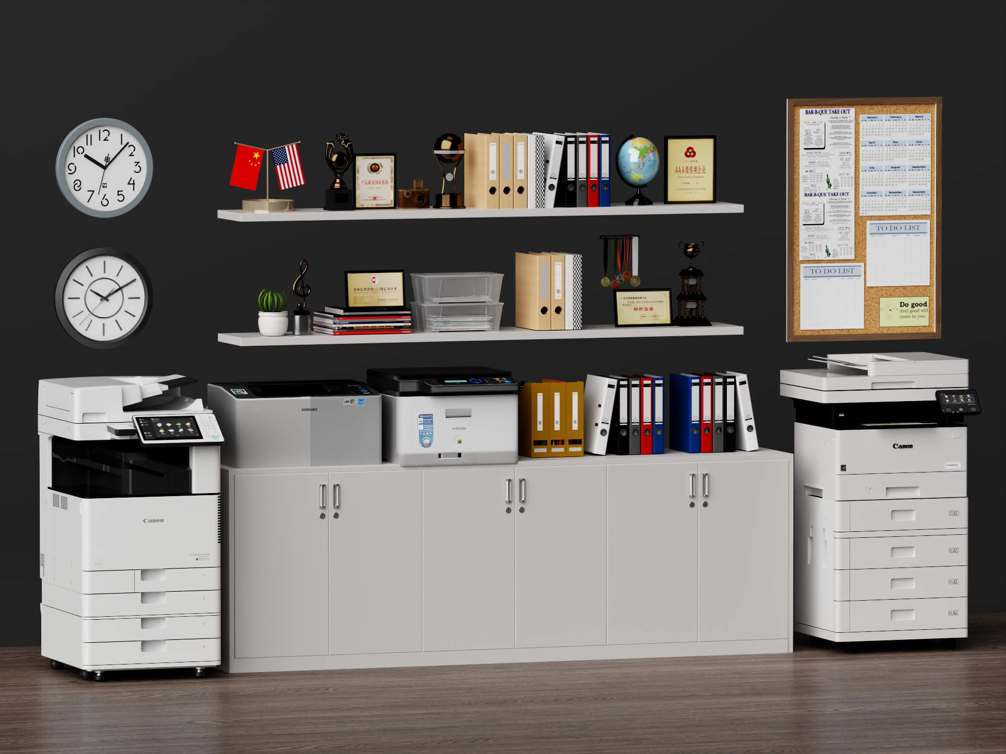 Office Cabinet And Trophy Decor Set Lowpoly 3D Model 3D Model