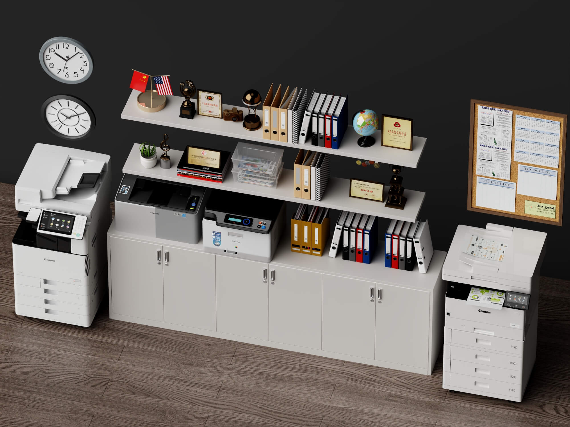 Office Cabinet And Trophy Decor Set Lowpoly 3D Model 3D Model