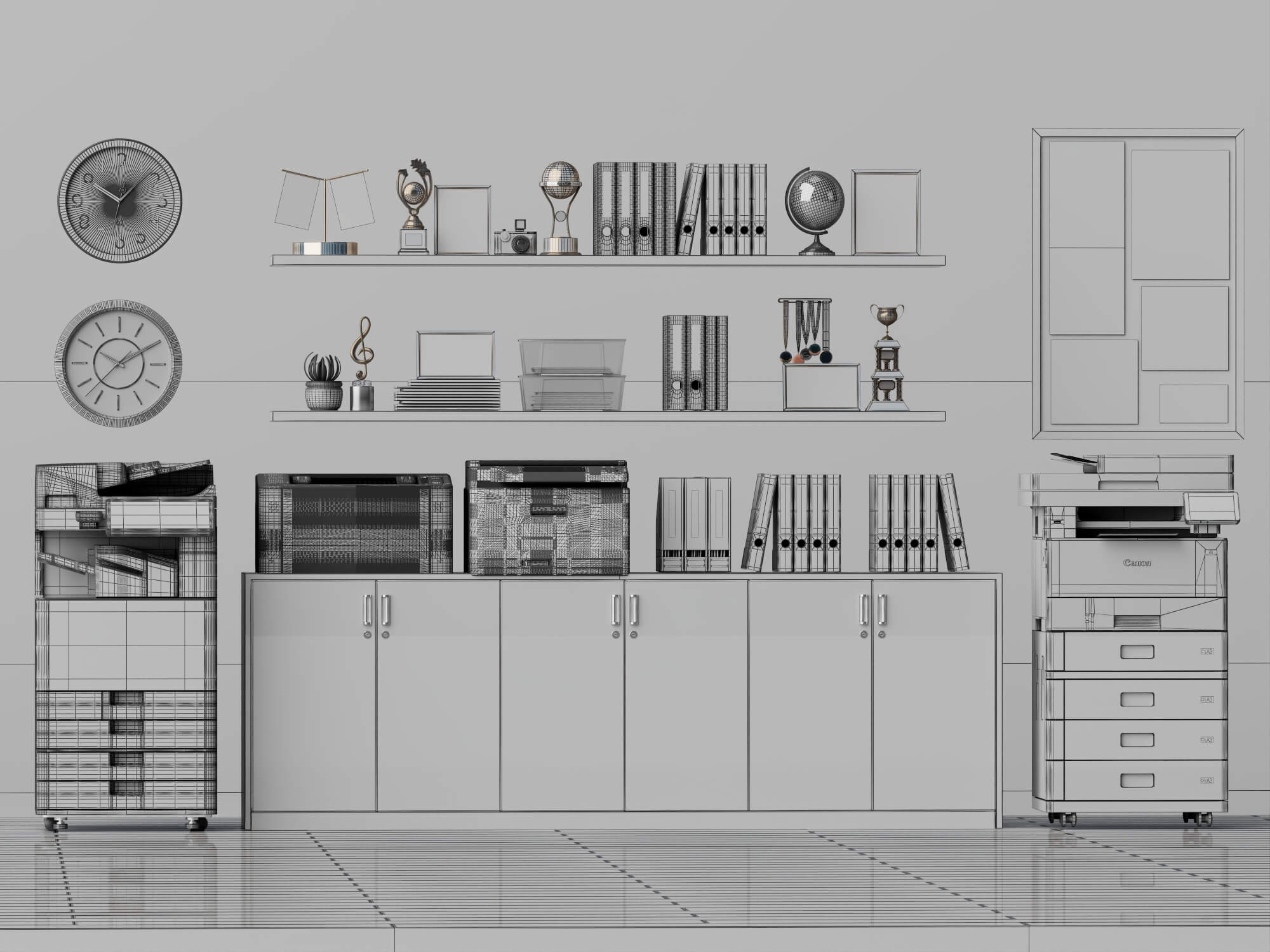 Office Cabinet And Trophy Decor Set Lowpoly 3D Model 3D Model