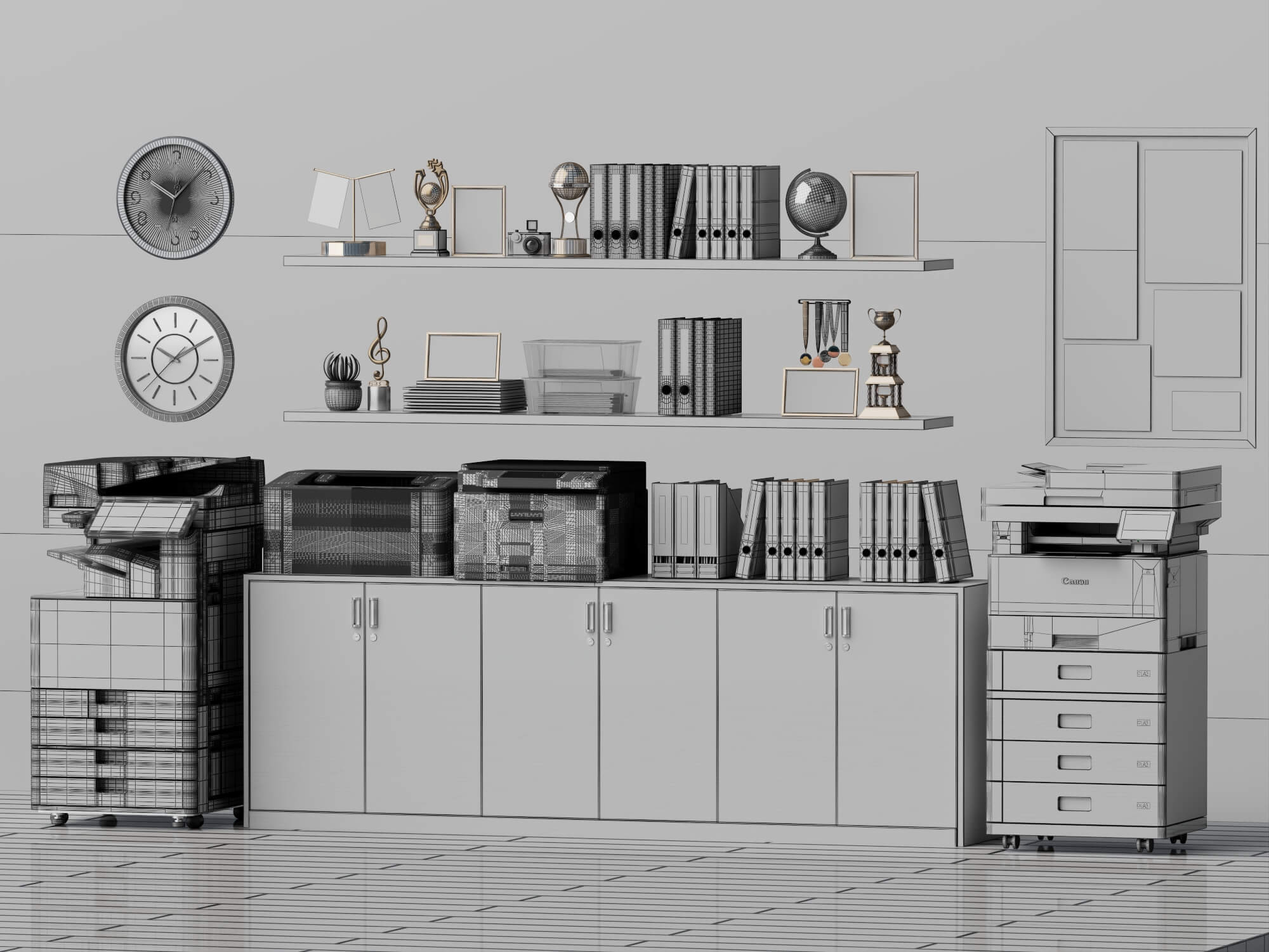 Office Cabinet And Trophy Decor Set Lowpoly 3D Model 3D Model