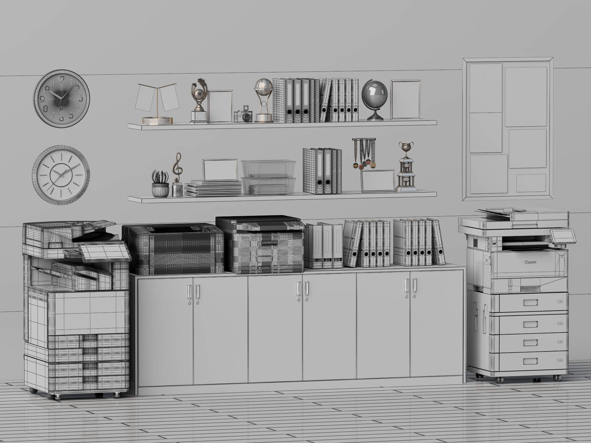 Office Cabinet And Trophy Decor Set Lowpoly 3D Model 3D Model