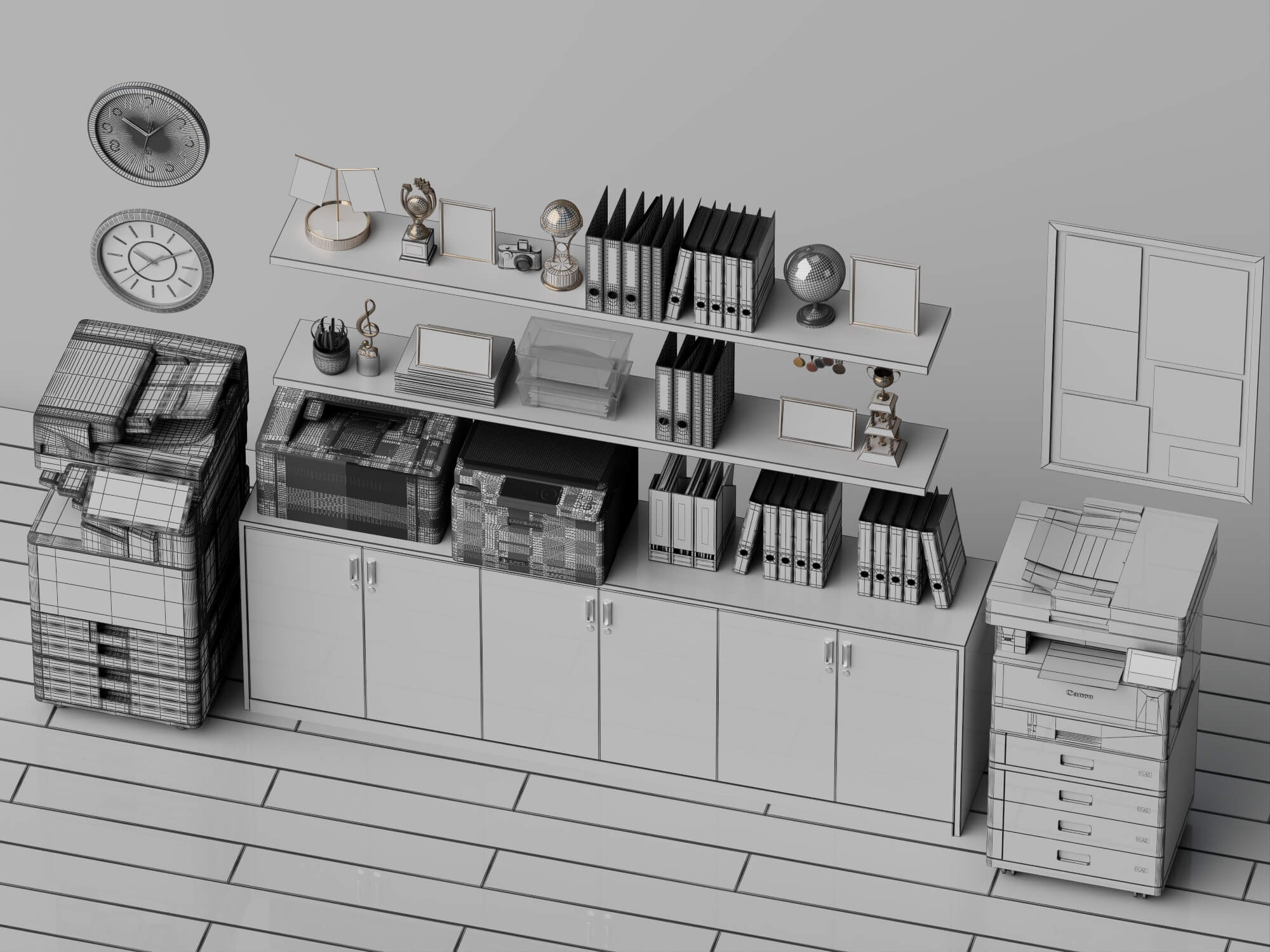 Office Cabinet And Trophy Decor Set Lowpoly 3D Model 3D Model