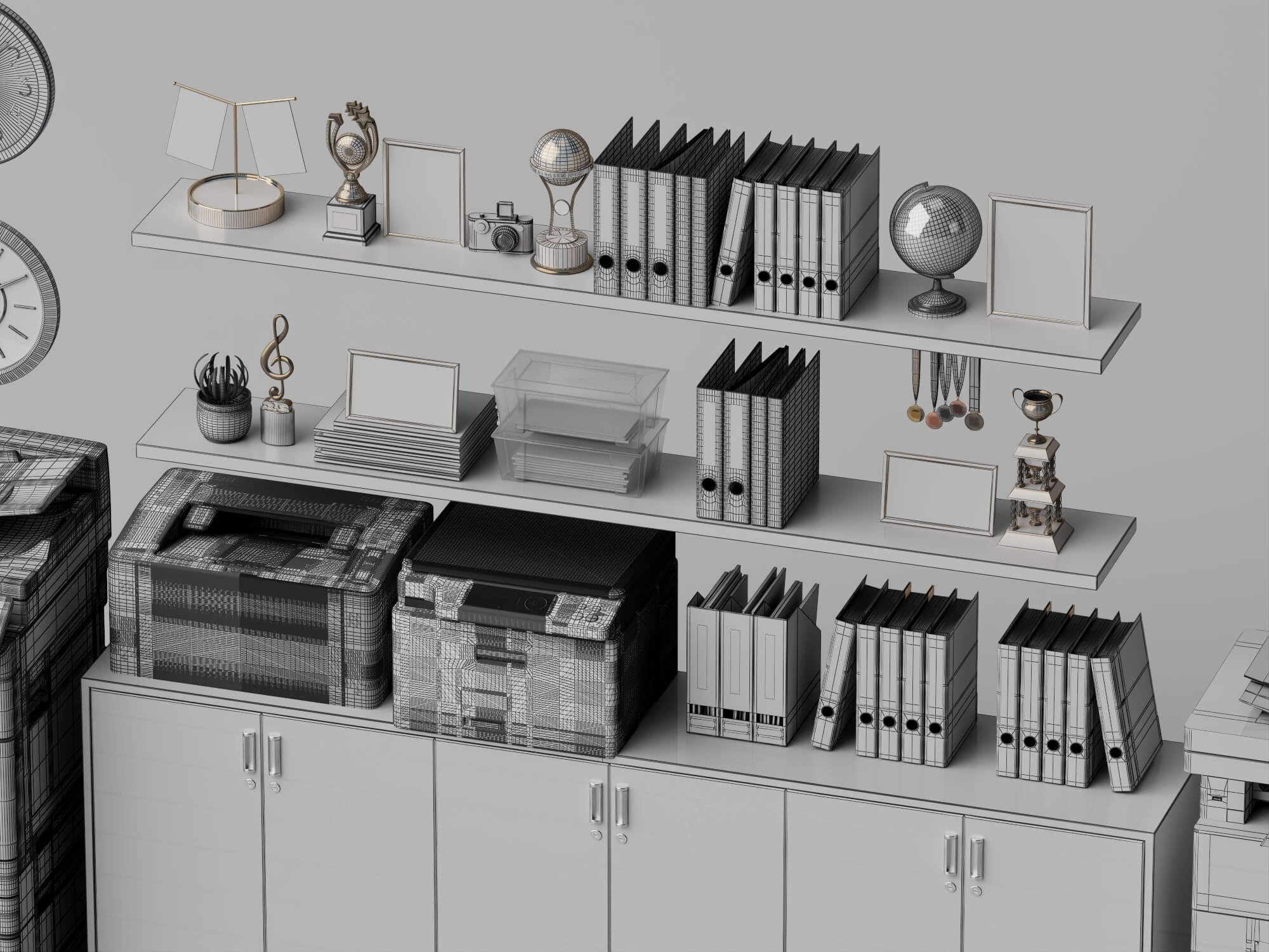 Office Cabinet And Trophy Decor Set Lowpoly 3D Model 3D Model