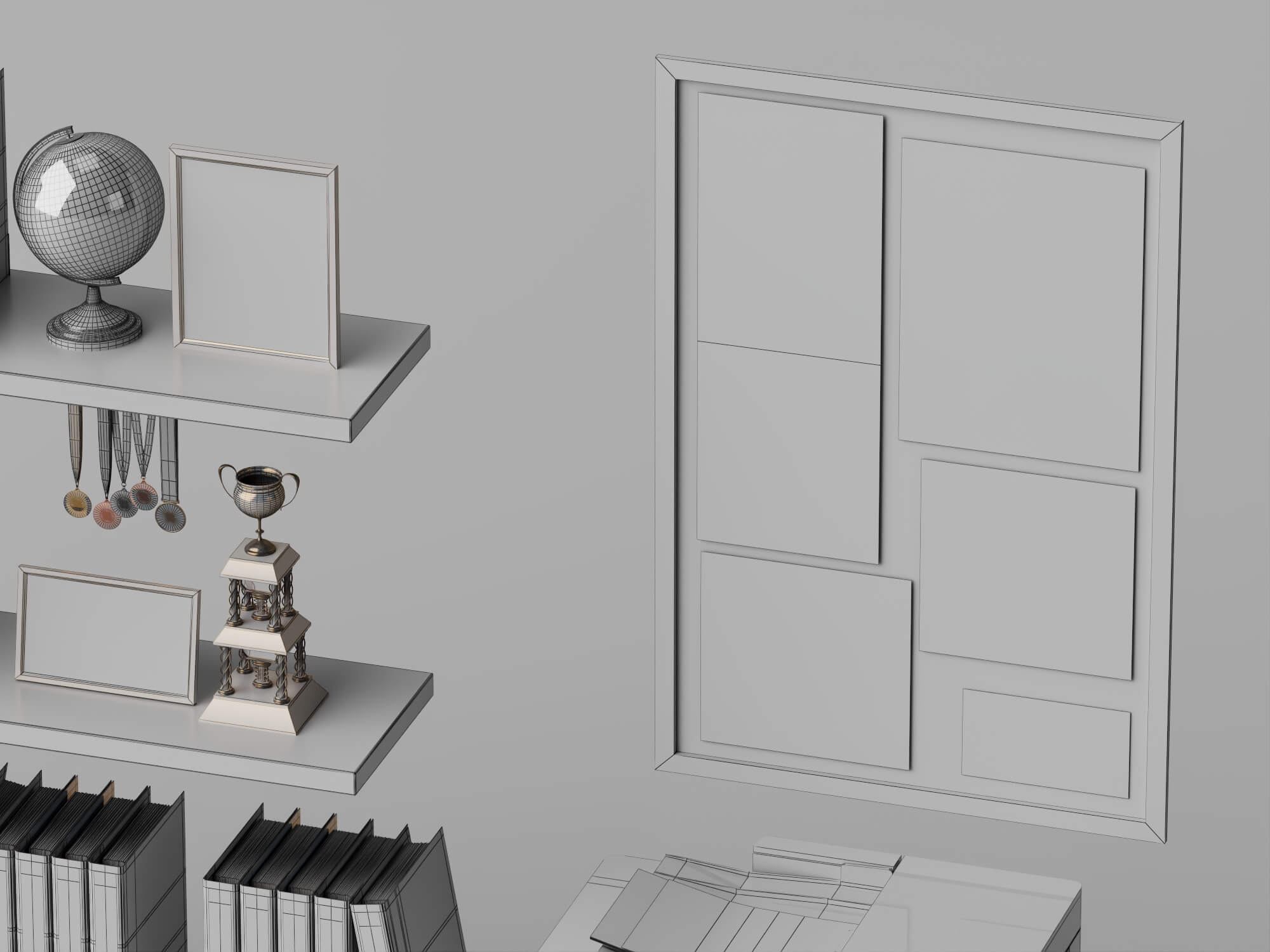 Office Cabinet And Trophy Decor Set Lowpoly 3D Model 3D Model