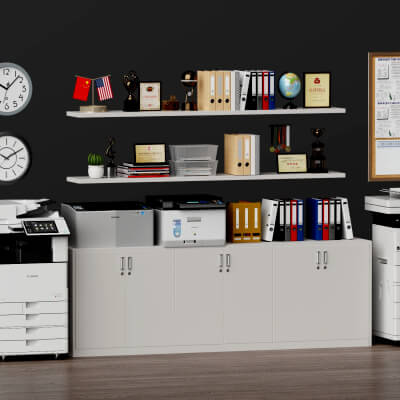 Office Cabinet And Trophy Decor Set Lowpoly 3D Model