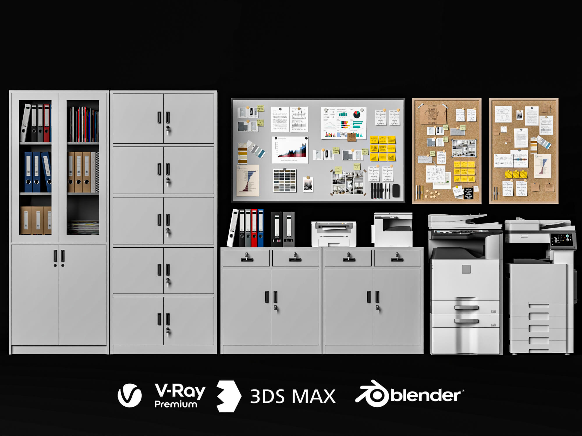 Office Filing Cabinet and Printer Lowpoly 3D Model 3D Model