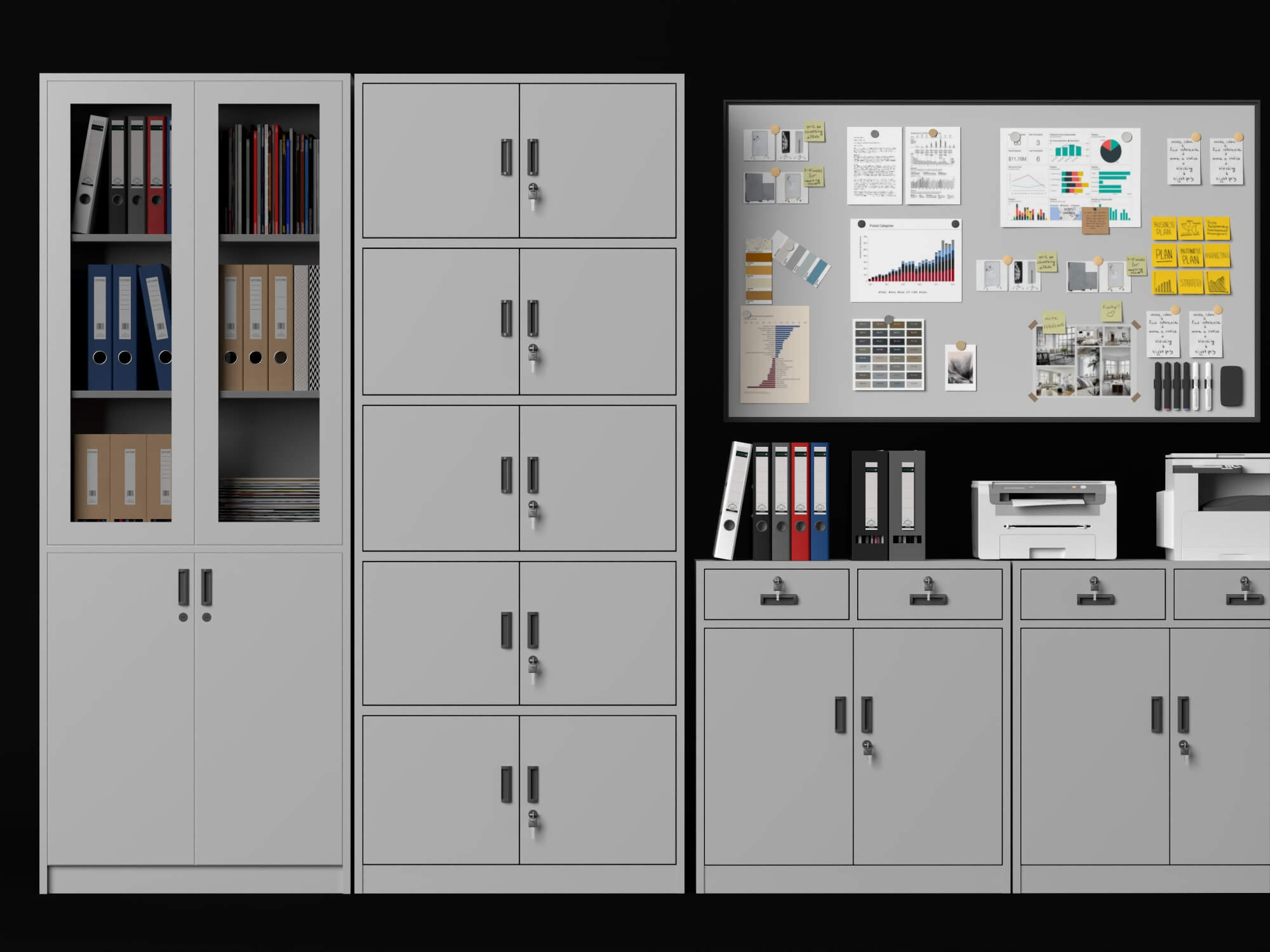 Office Filing Cabinet and Printer Lowpoly 3D Model 3D Model