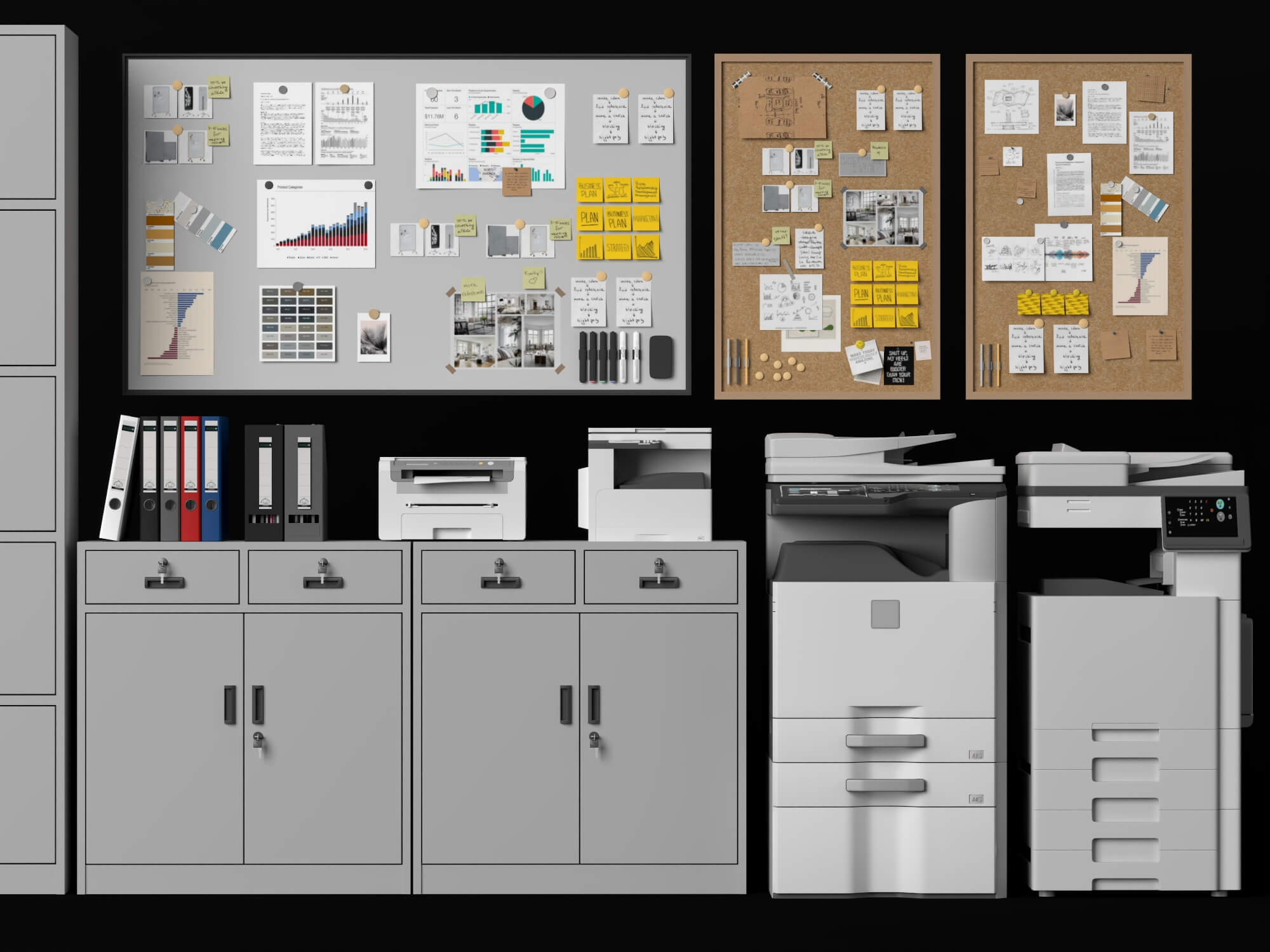 Office Filing Cabinet and Printer Lowpoly 3D Model 3D Model