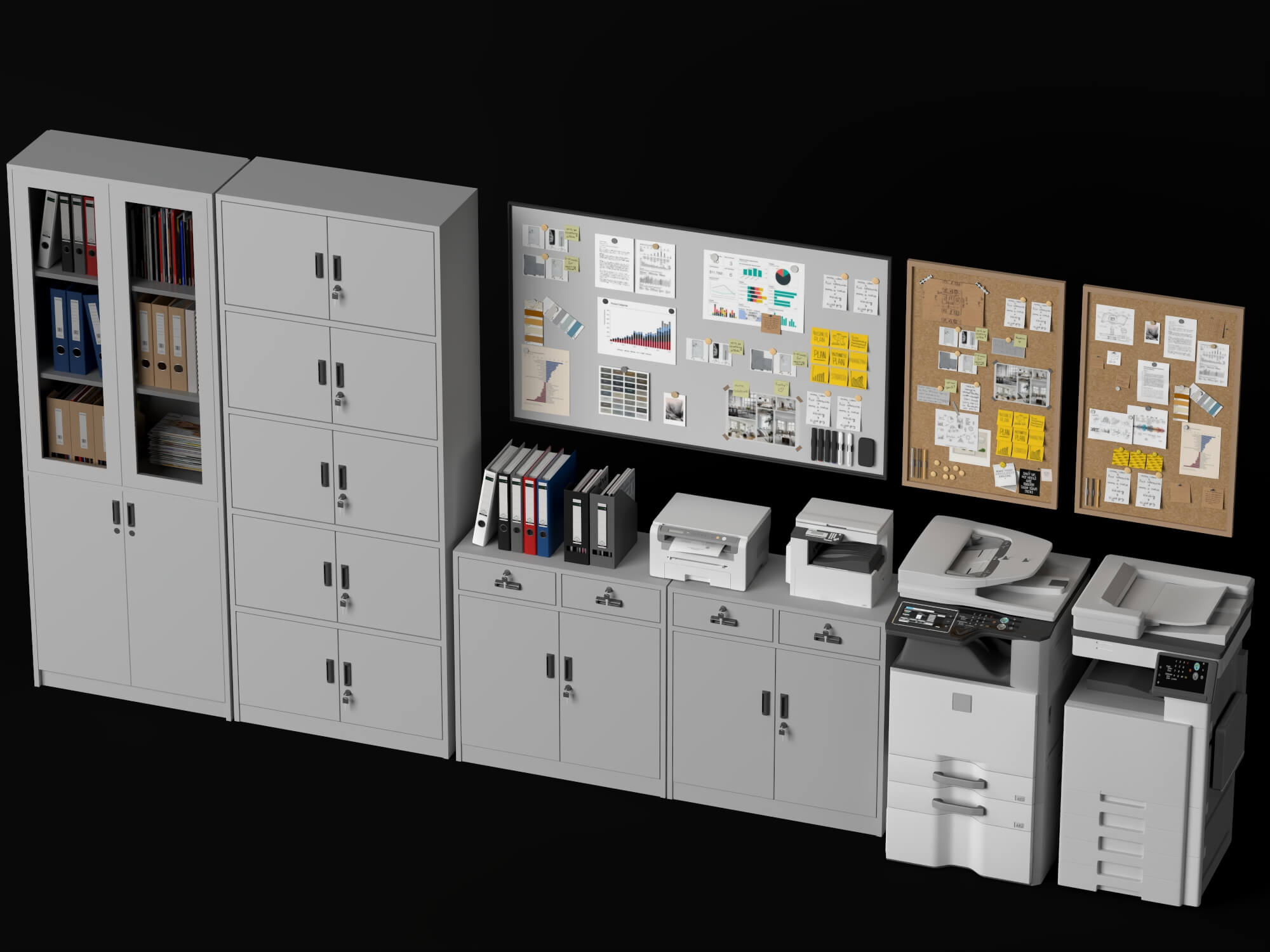 Office Filing Cabinet and Printer Lowpoly 3D Model 3D Model