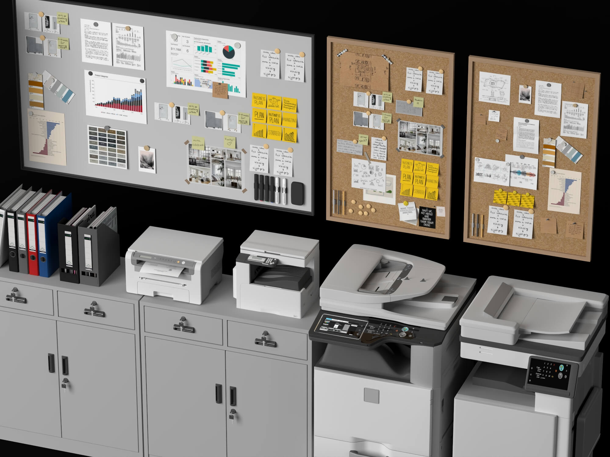 Office Filing Cabinet and Printer Lowpoly 3D Model 3D Model