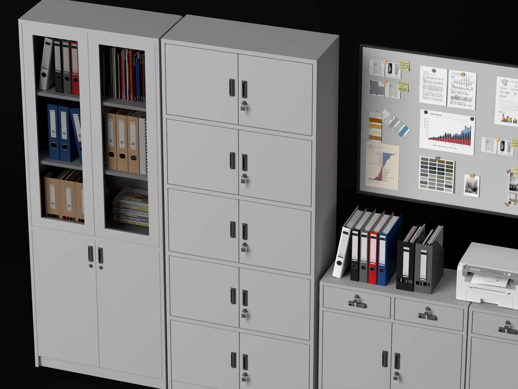 Office Filing Cabinet and Printer Lowpoly 3D Model 3D Model