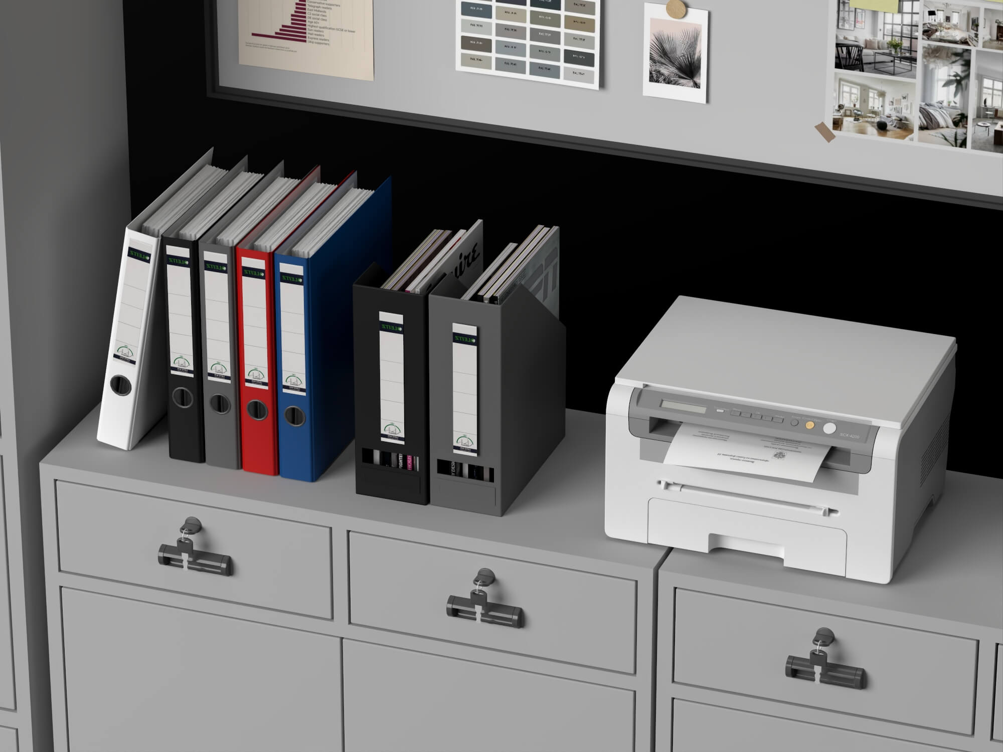 Office Filing Cabinet and Printer Lowpoly 3D Model 3D Model
