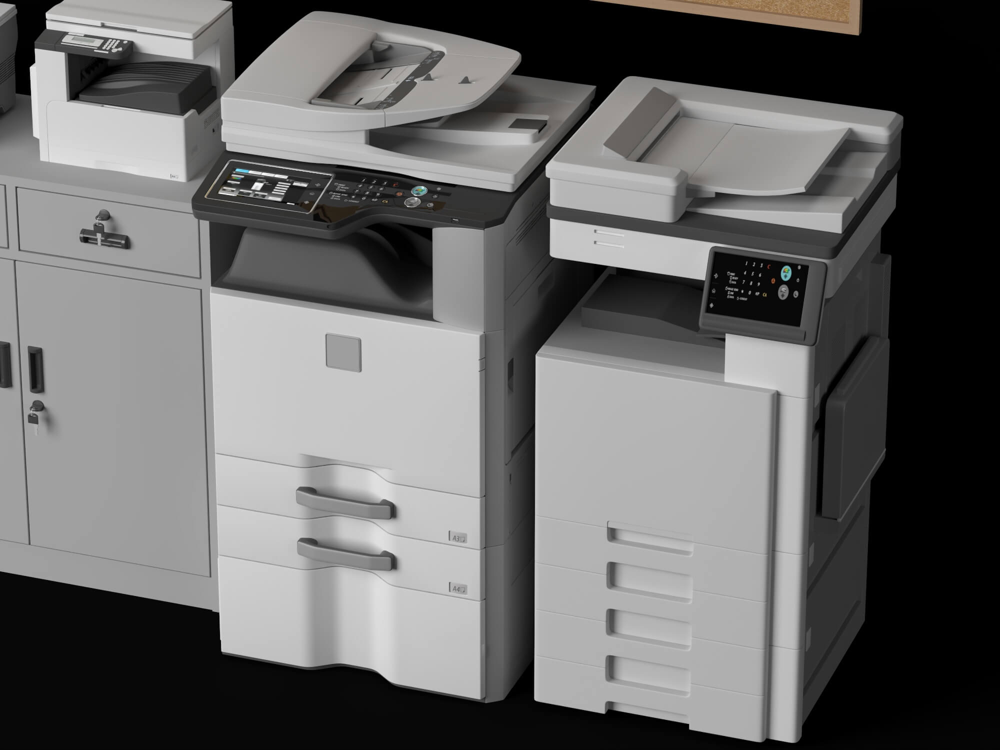Office Filing Cabinet and Printer Lowpoly 3D Model 3D Model