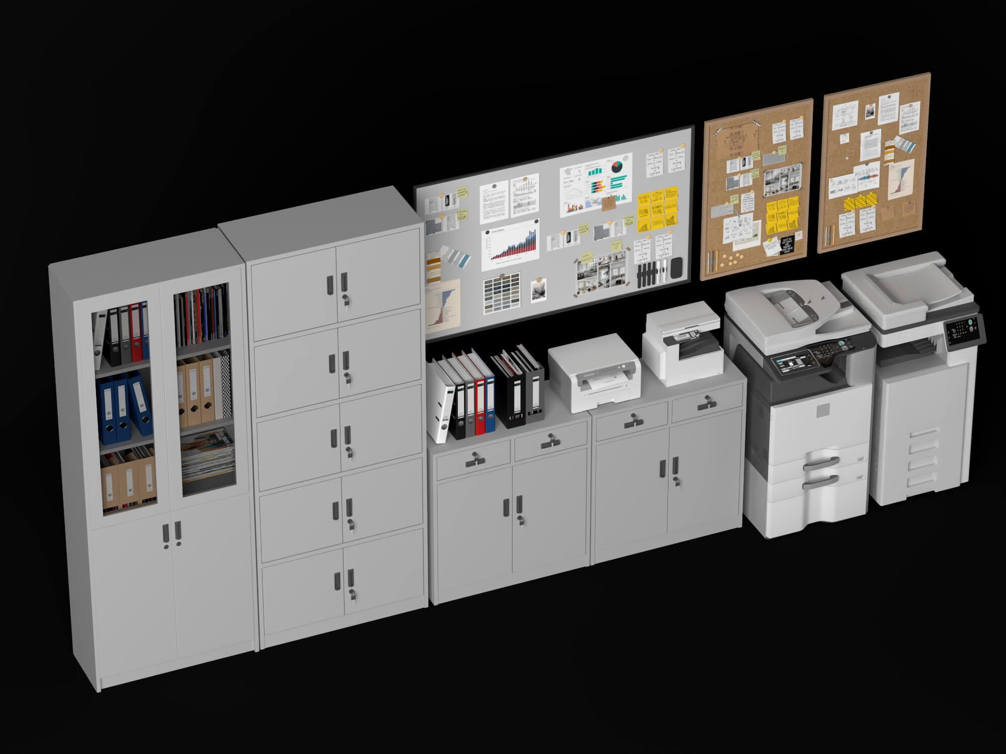 Office Filing Cabinet and Printer Lowpoly 3D Model 3D Model