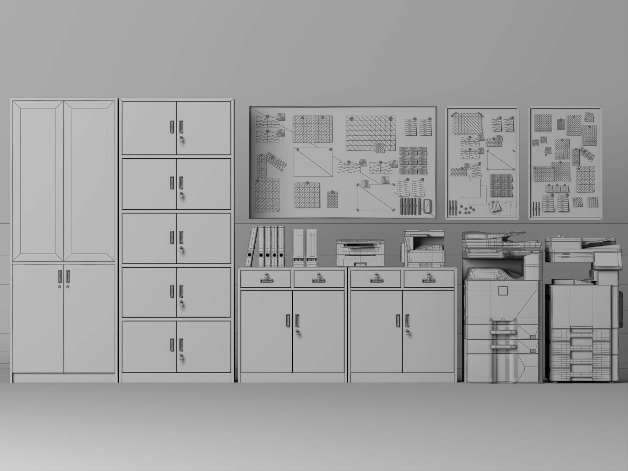 Office Filing Cabinet and Printer Lowpoly 3D Model 3D Model
