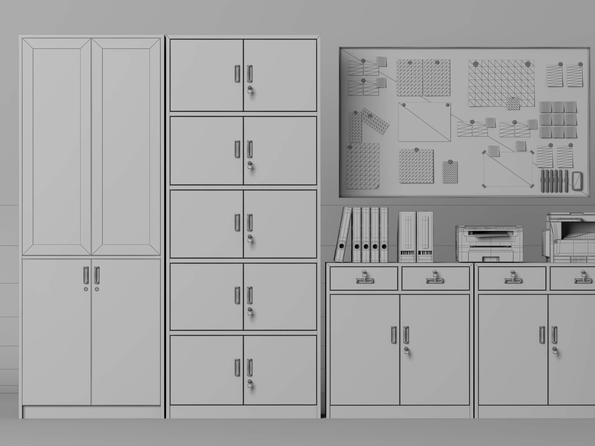 Office Filing Cabinet and Printer Lowpoly 3D Model 3D Model