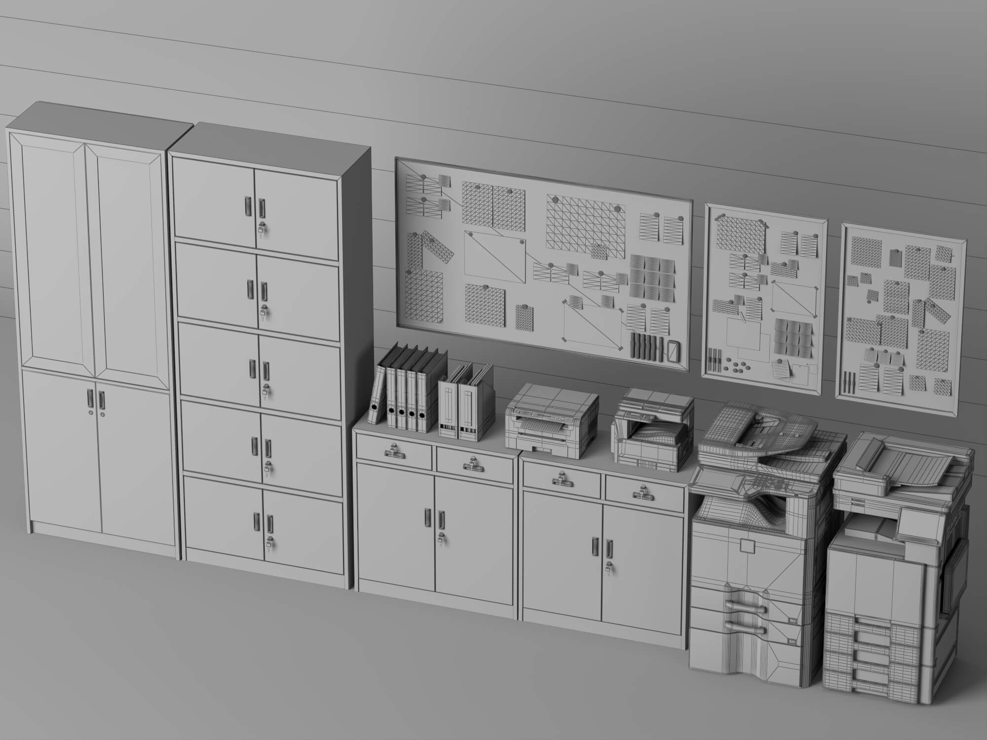 Office Filing Cabinet and Printer Lowpoly 3D Model 3D Model