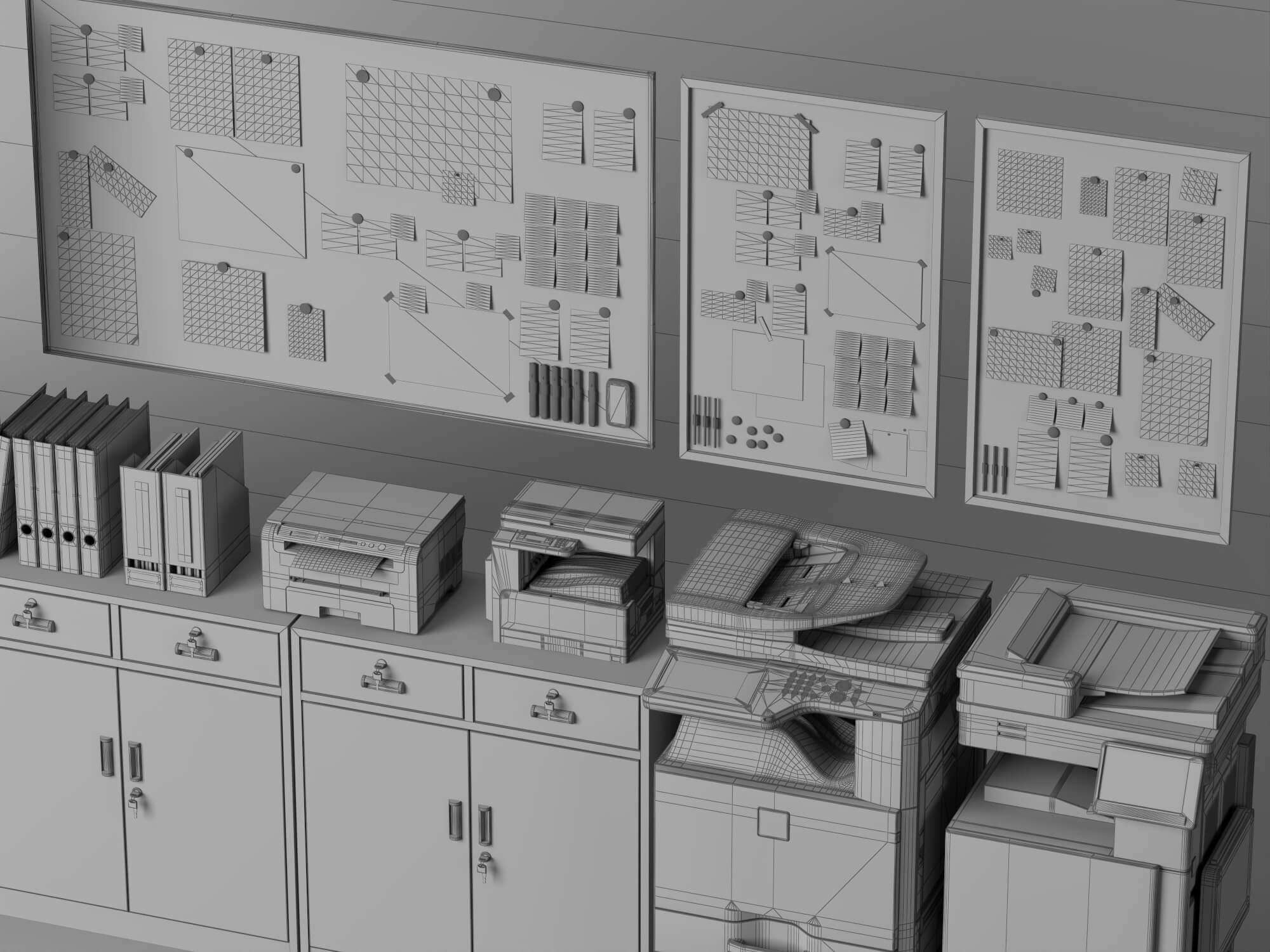 Office Filing Cabinet and Printer Lowpoly 3D Model 3D Model