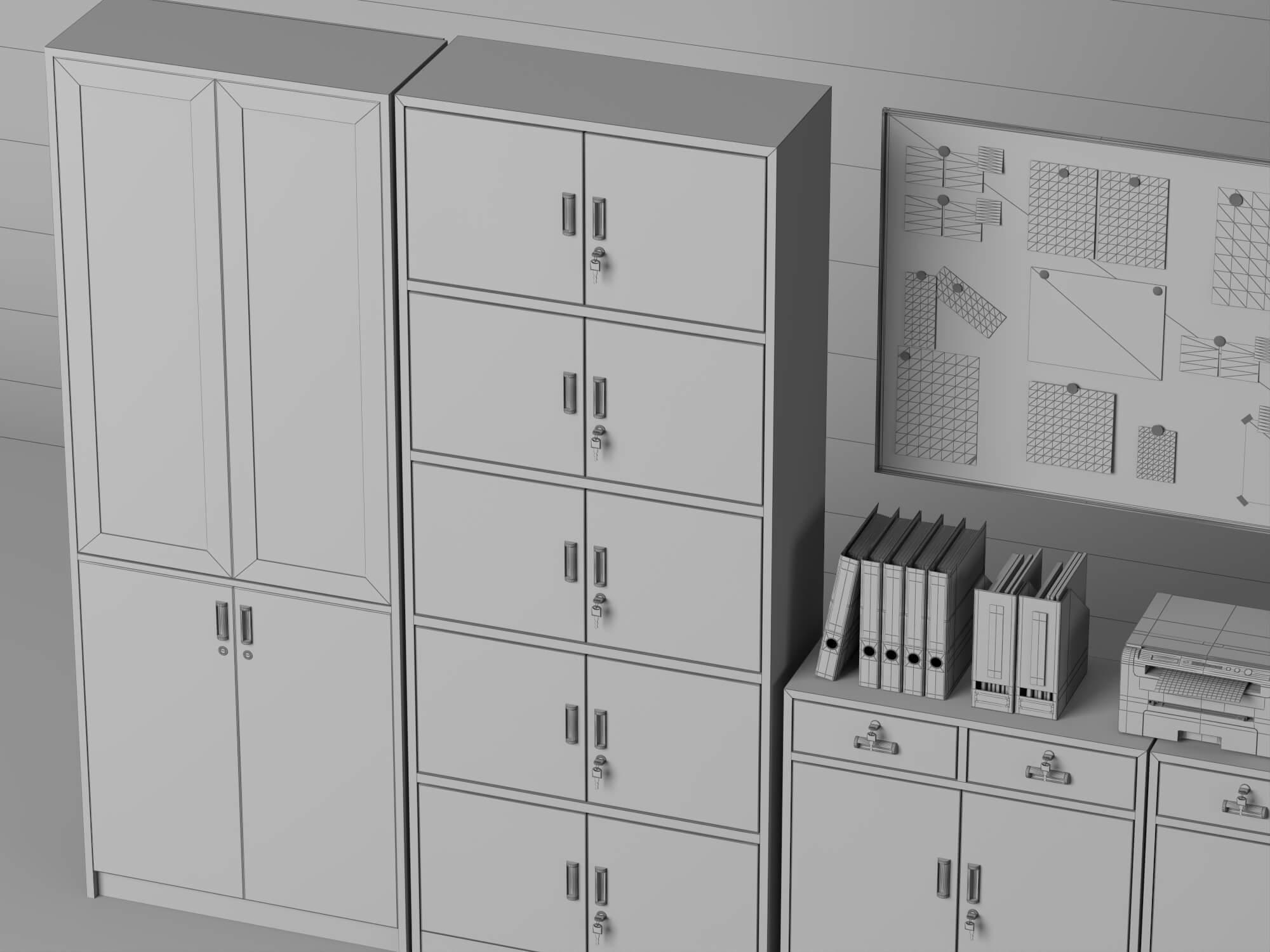 Office Filing Cabinet and Printer Lowpoly 3D Model 3D Model