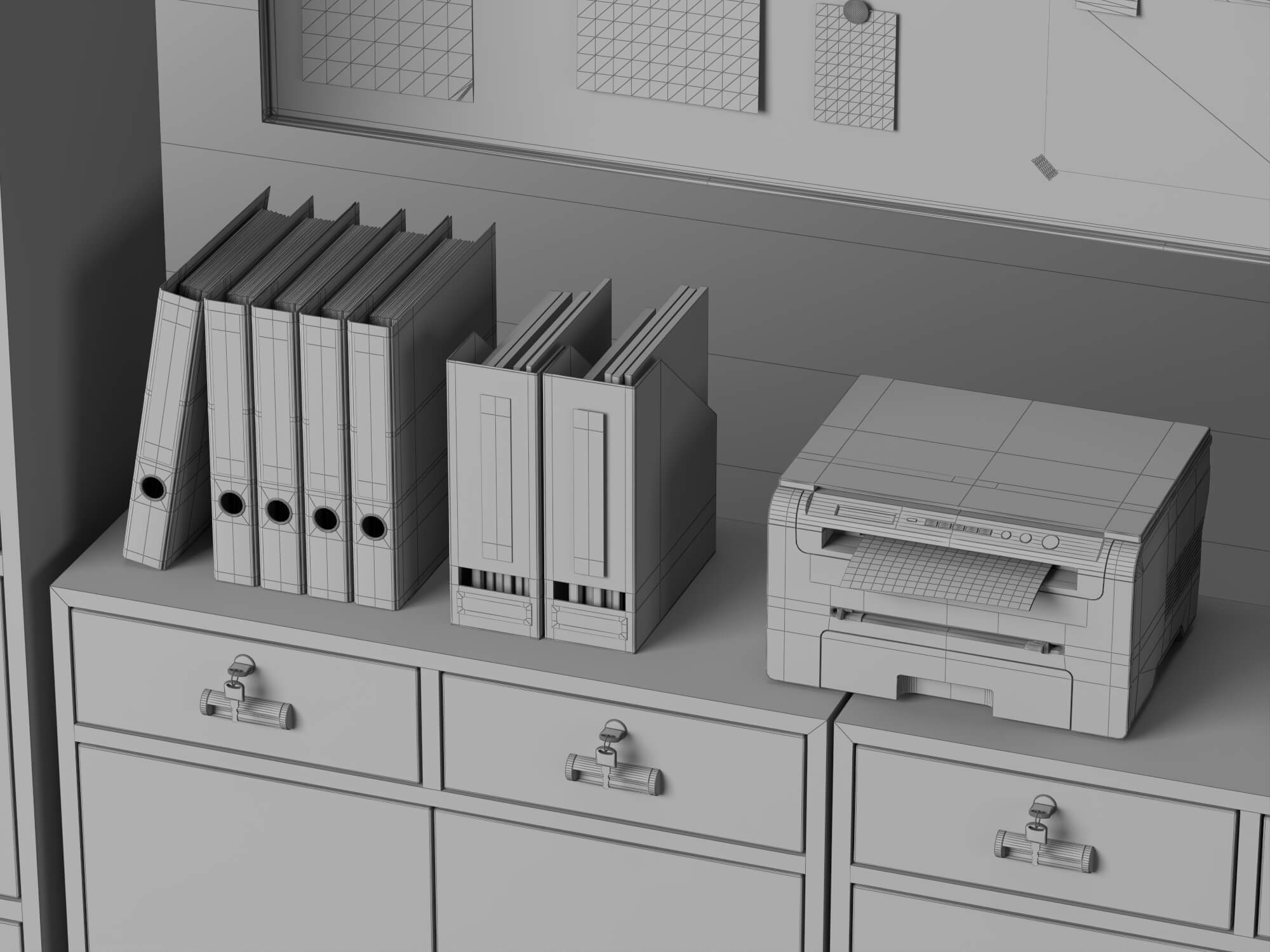 Office Filing Cabinet and Printer Lowpoly 3D Model 3D Model